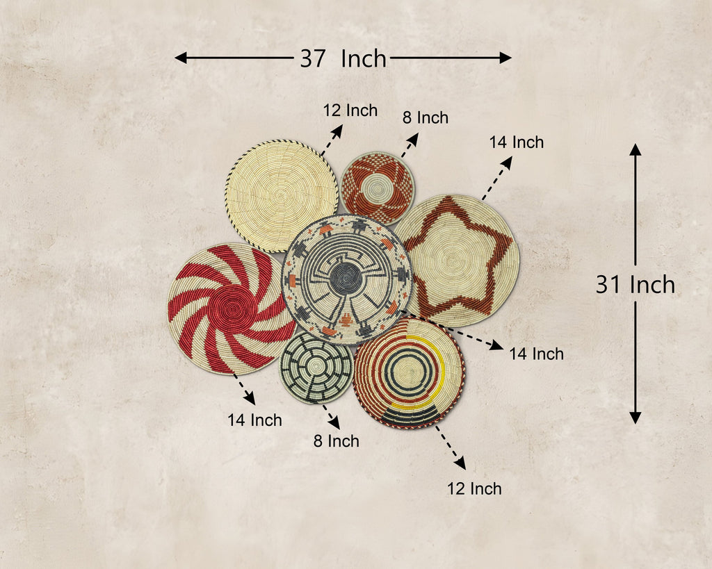 Set of 7 Handwoven wall baskets Set 33-7-N