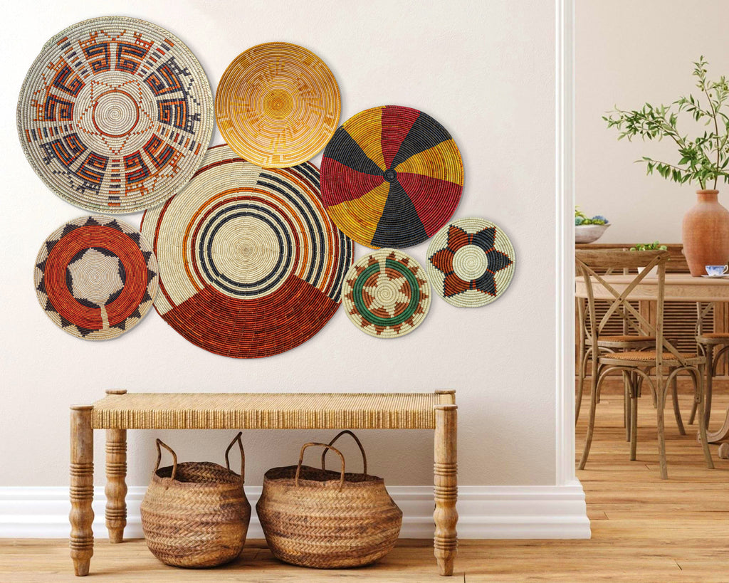 Set of 7 Handwoven wall baskets Set 36-7-N