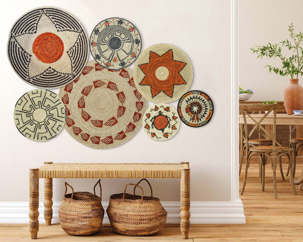 Set of 7 Handwoven wall baskets Set 37-7-N