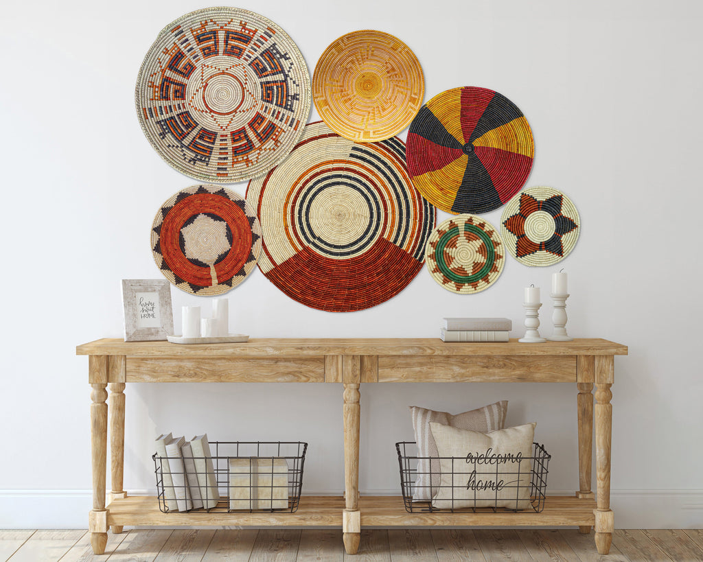 Set of 7 Handwoven wall baskets Set 36-7-N