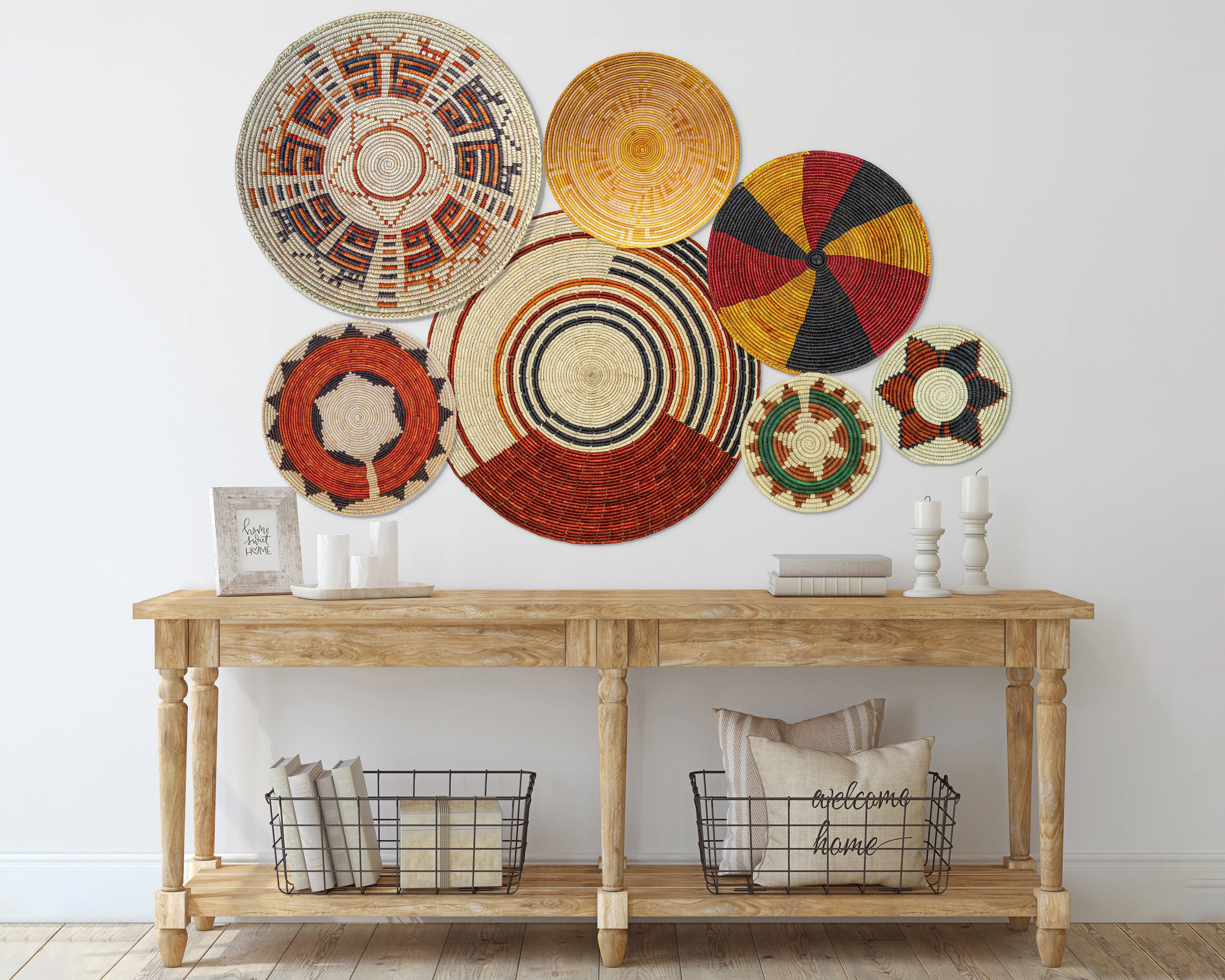 Set of 7 Handwoven wall baskets Set 36-7-N