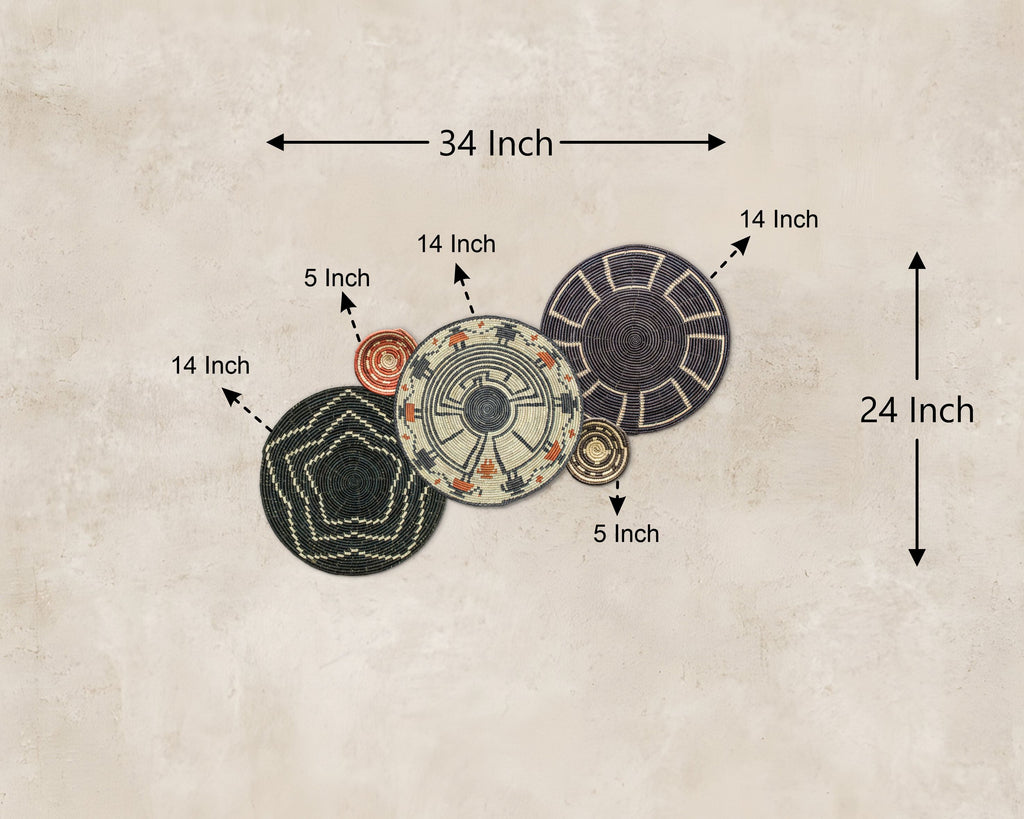 Set of 5 Handwoven wall baskets SET-61-5 N