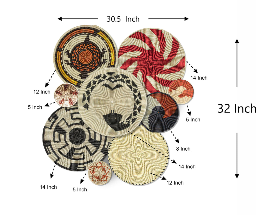 Set of 9 Handwoven wall baskets SET-1-9 N