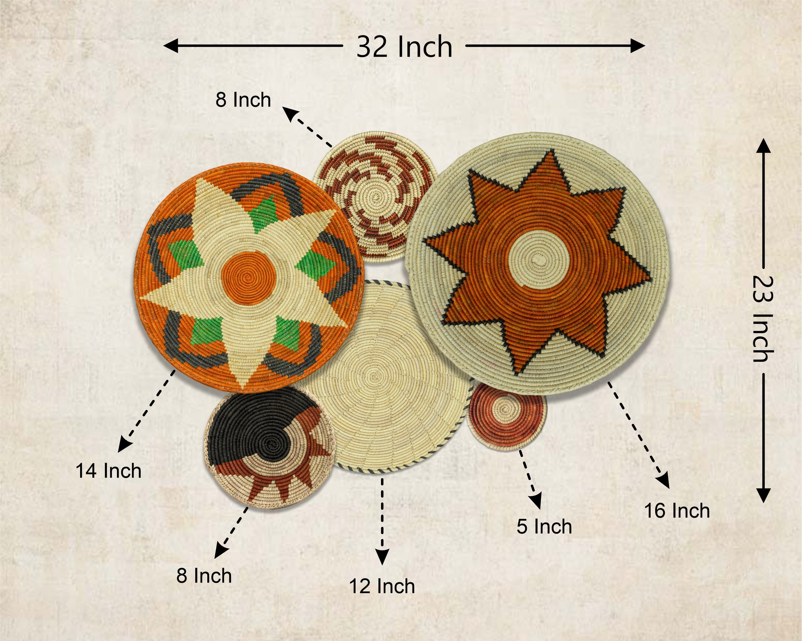 Set of 6 Handwoven wall baskets SET-268-6 N