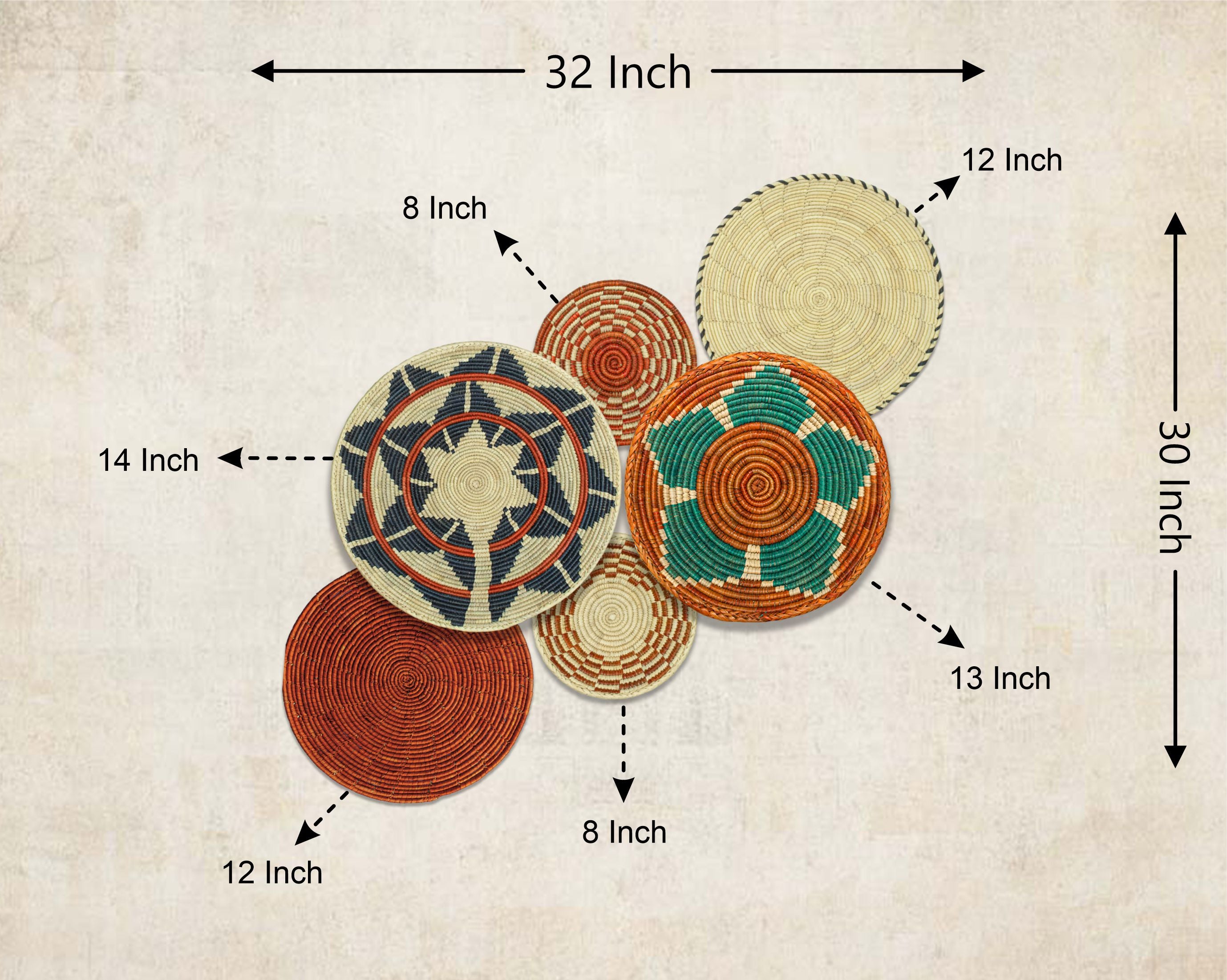 Set of 6 Handwoven wall baskets SET-276-6 N