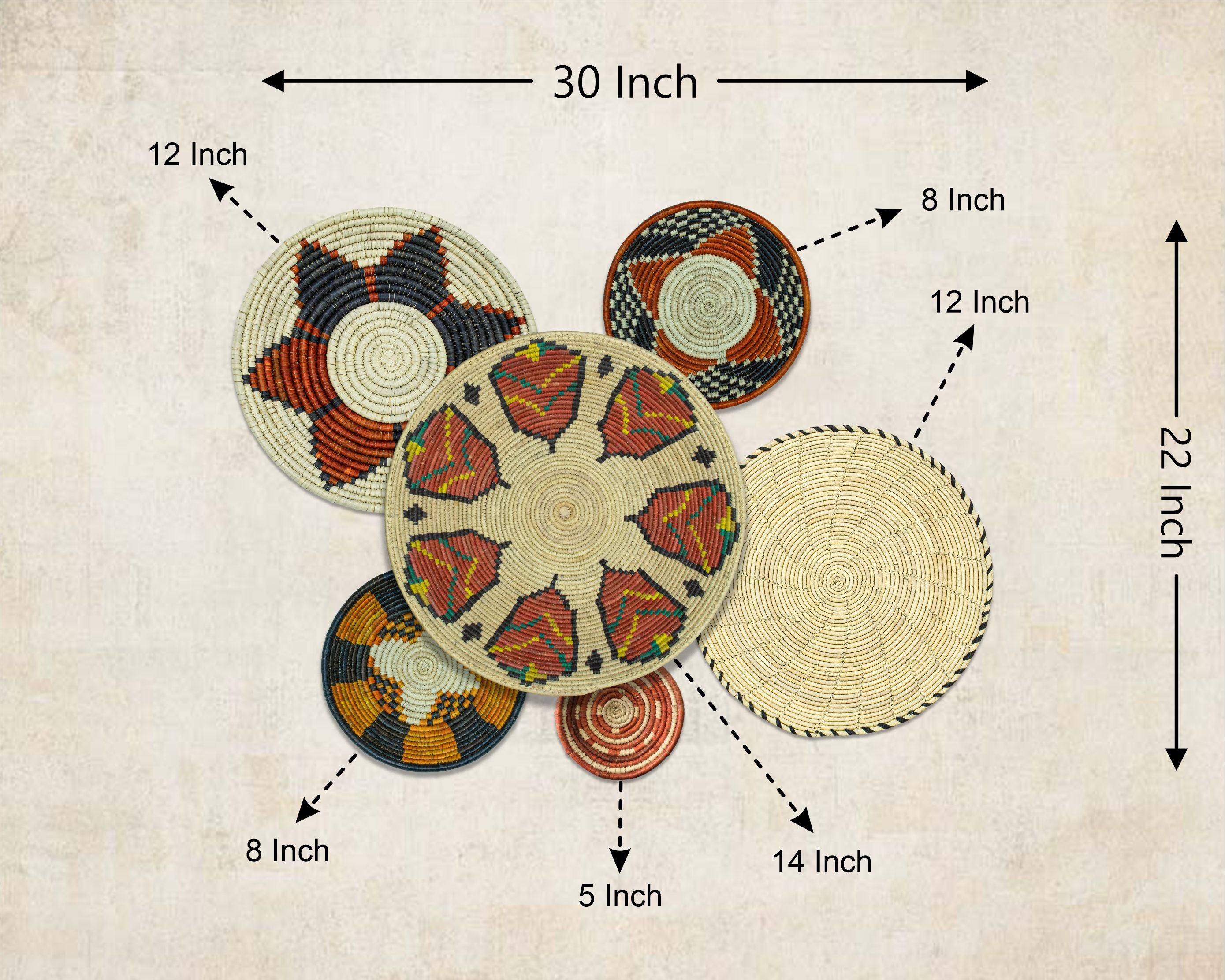 Set of 6 Handwoven wall baskets SET-388-6 N