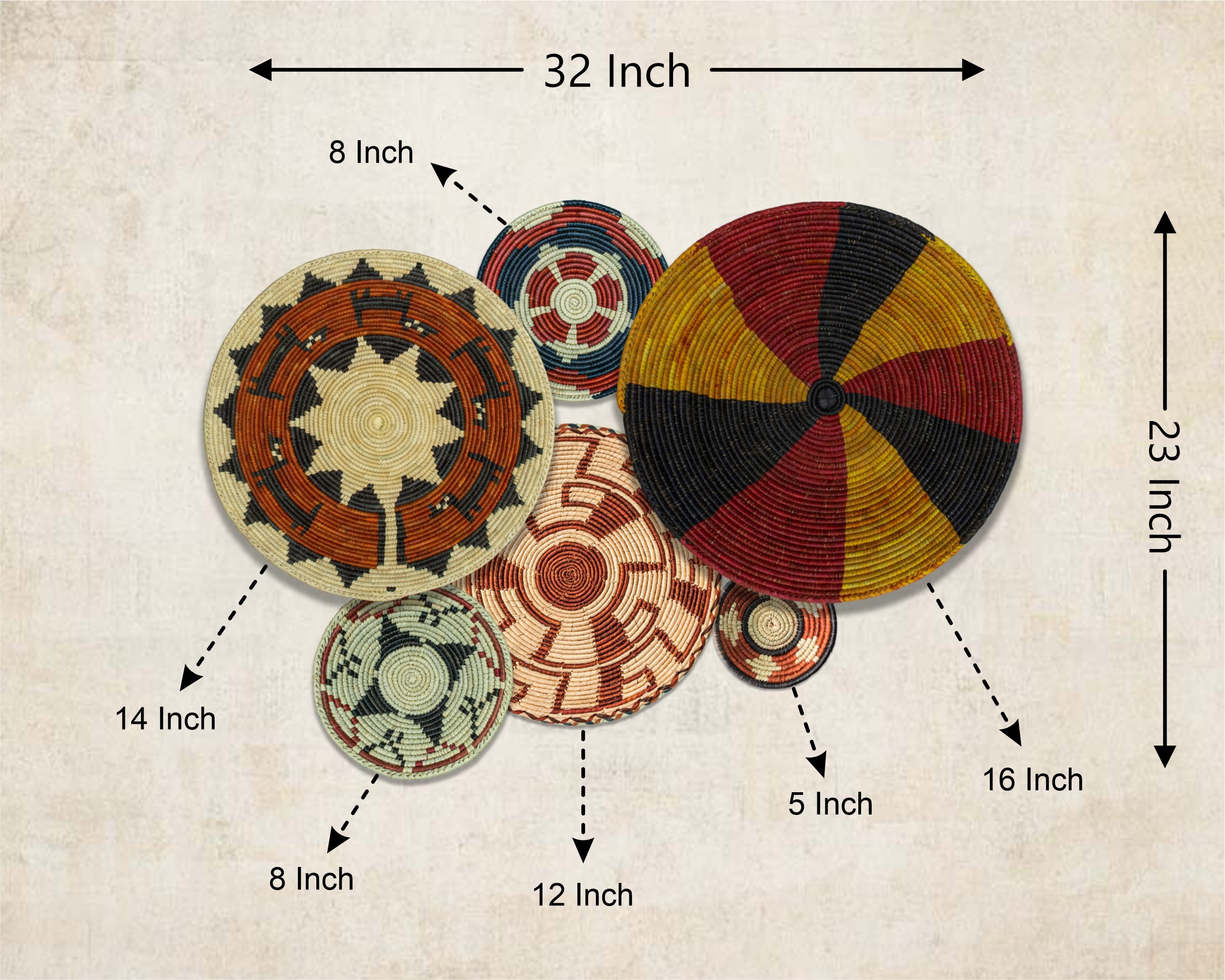 Set of 6 Handwoven wall baskets SET-269-6 N