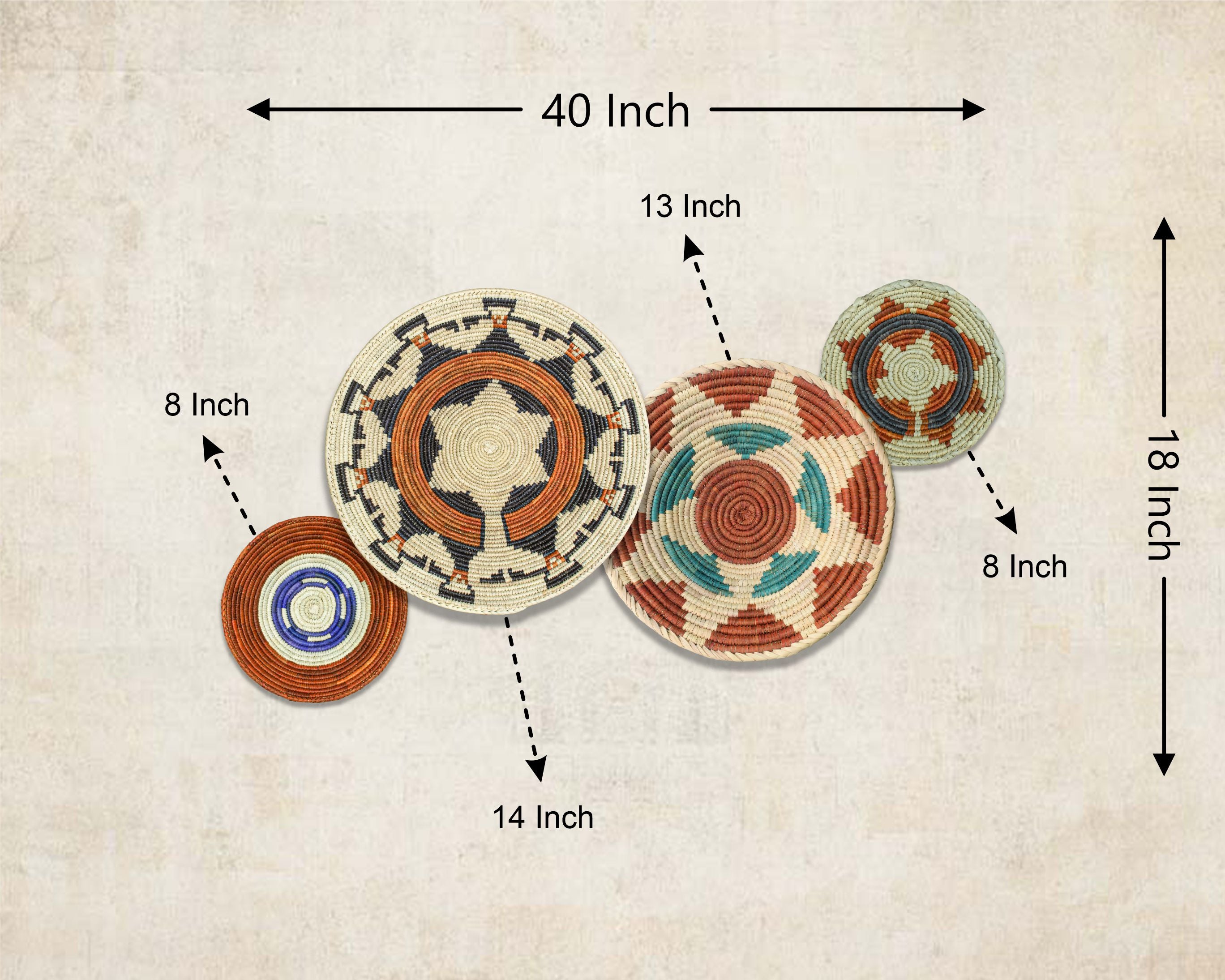 Red Waves Mat Wall Basket 14-inch MT-216-15