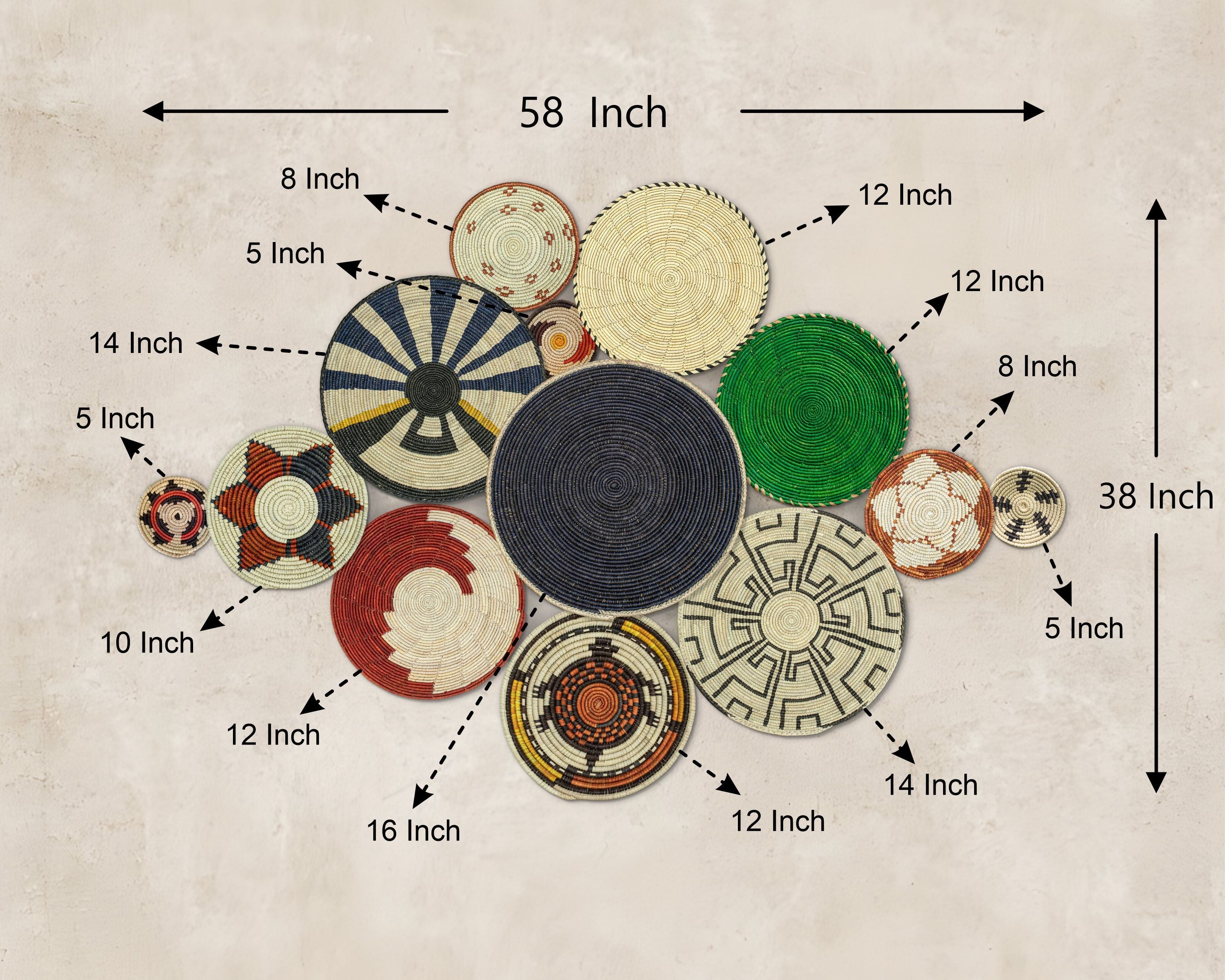 Set of 13 Handwoven wall baskets SET-156-13 N