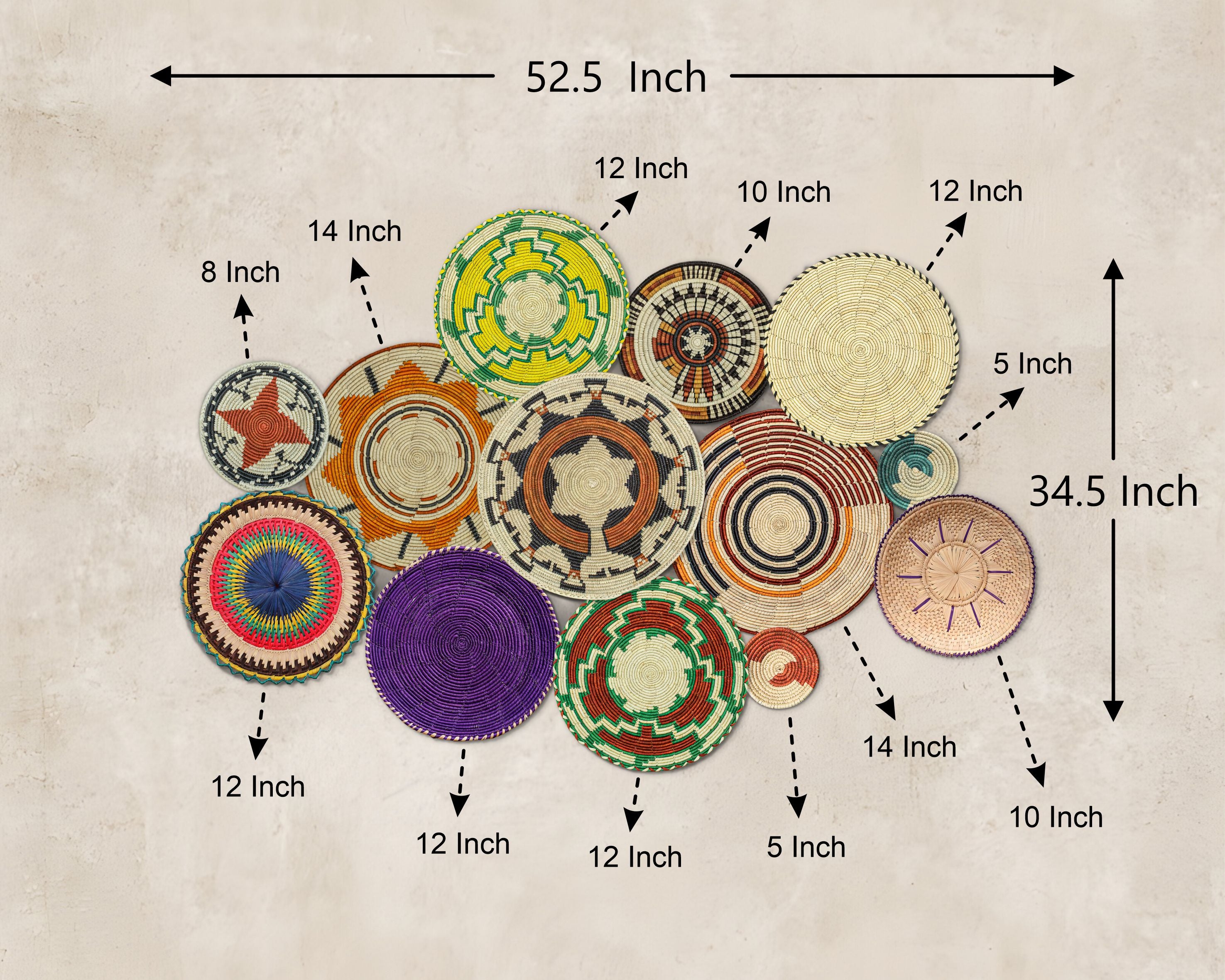 Set of 13 Handwoven wall baskets SET-154-13 N