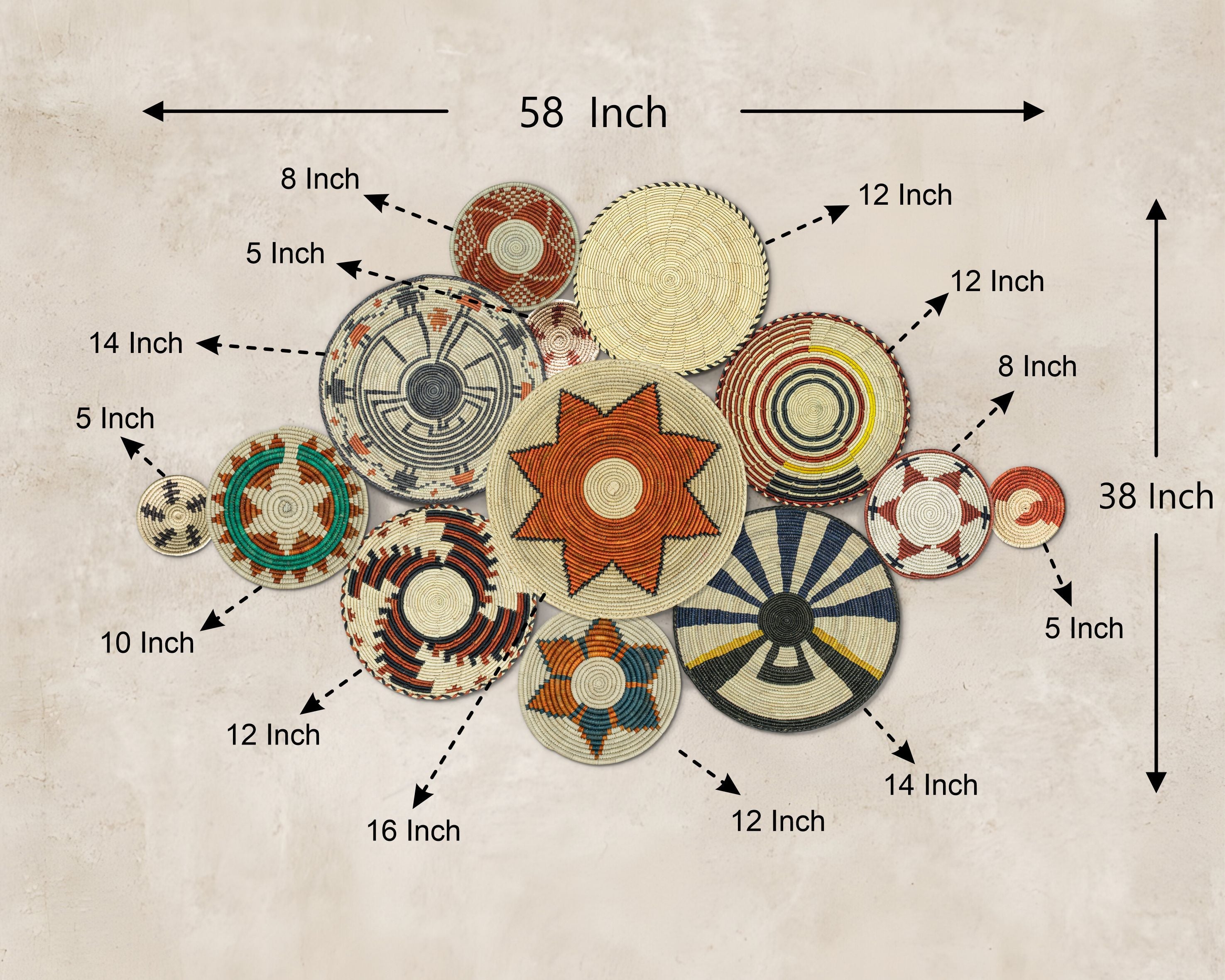 Set of 13 Handwoven wall baskets SET-159-13 N