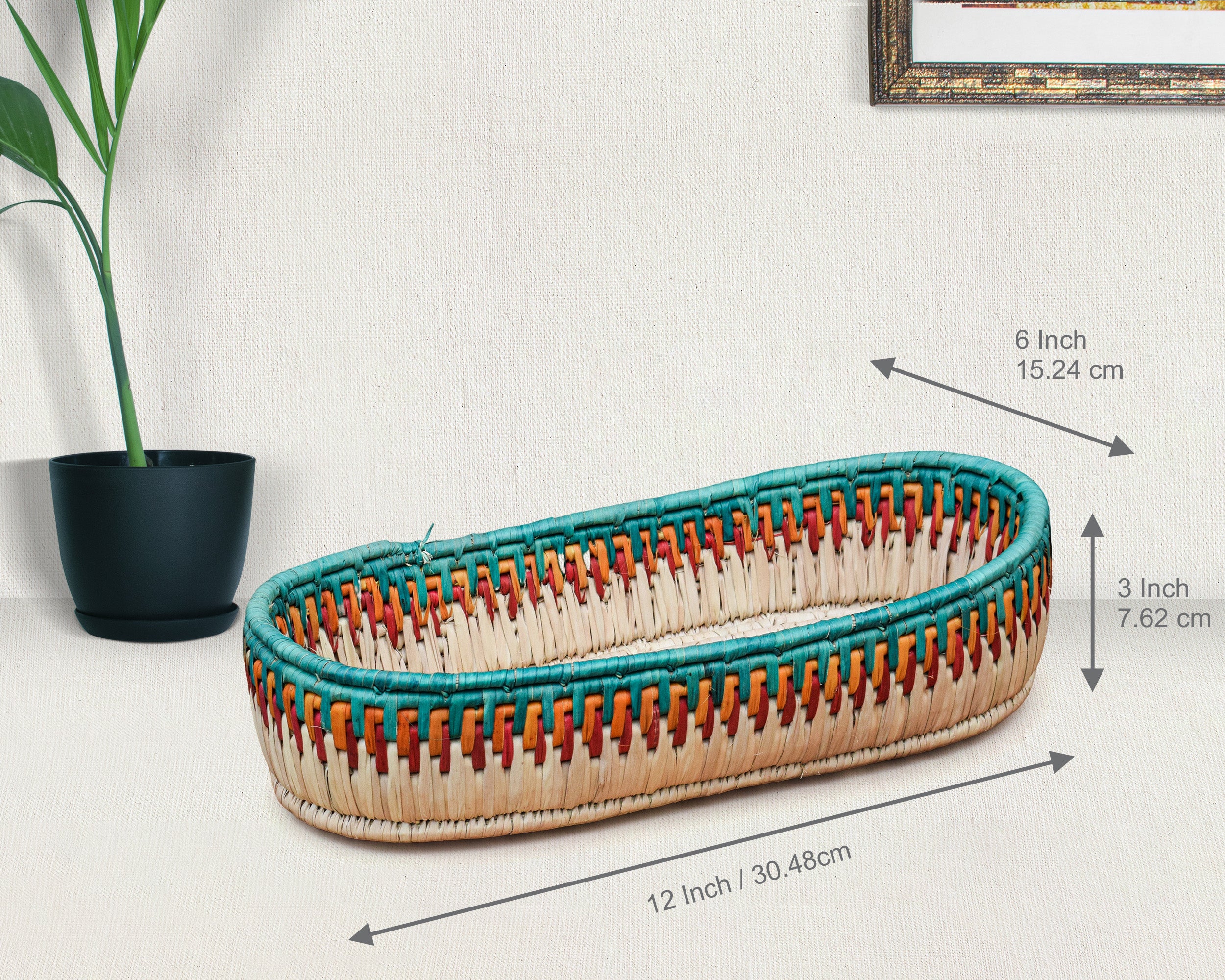 Green & Rust Handwoven Oval Tortilla Basket