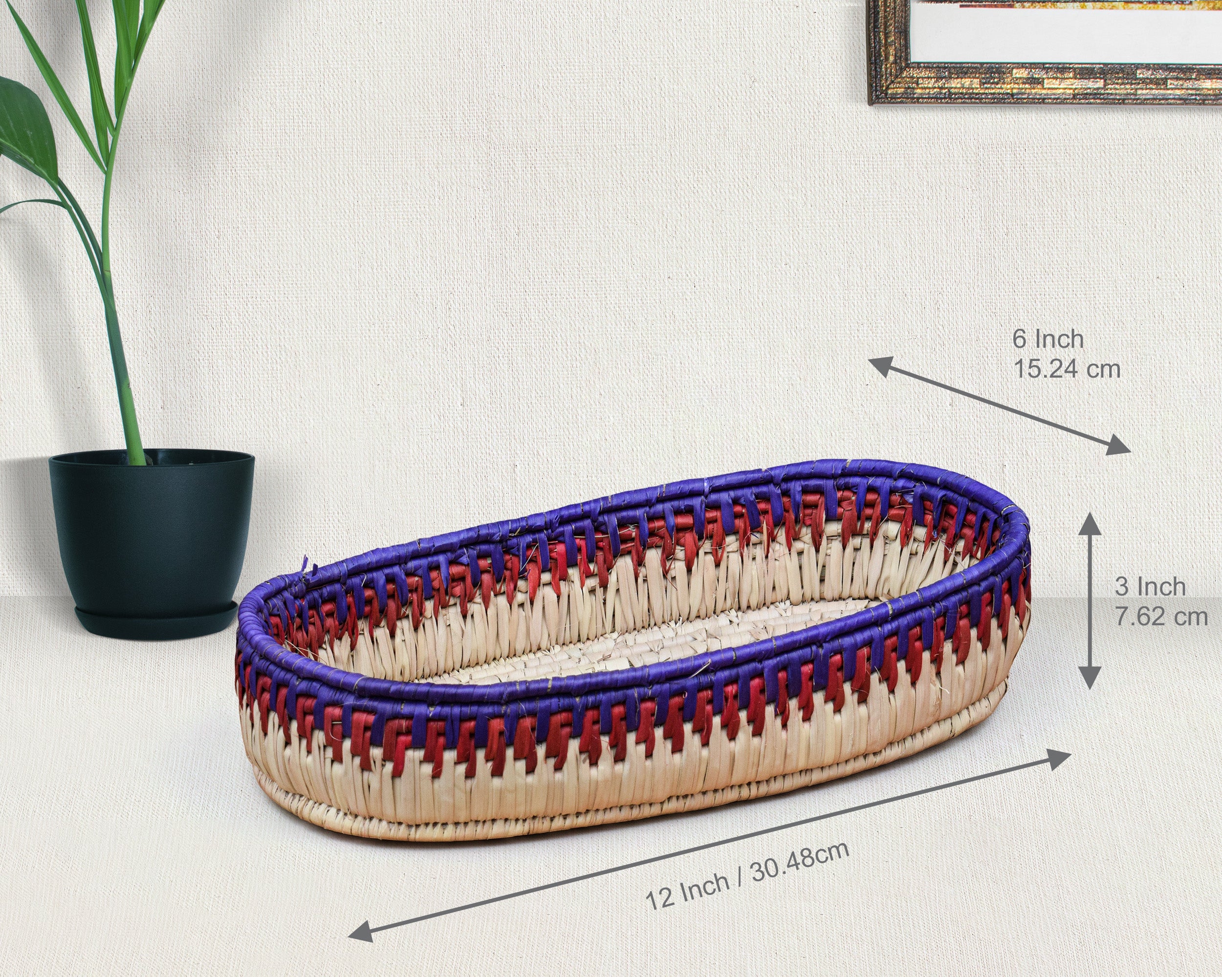 Purple & Red Handwoven Oval Tortilla Basket