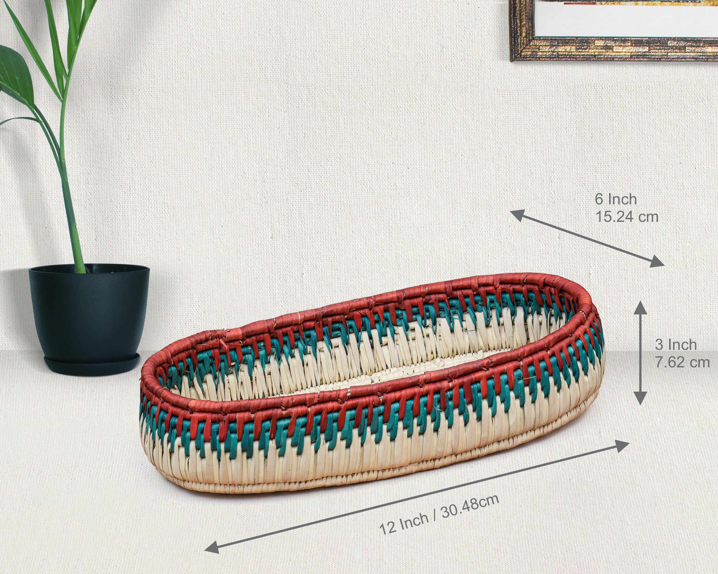 Red & Green Handwoven Oval Tortilla Basket