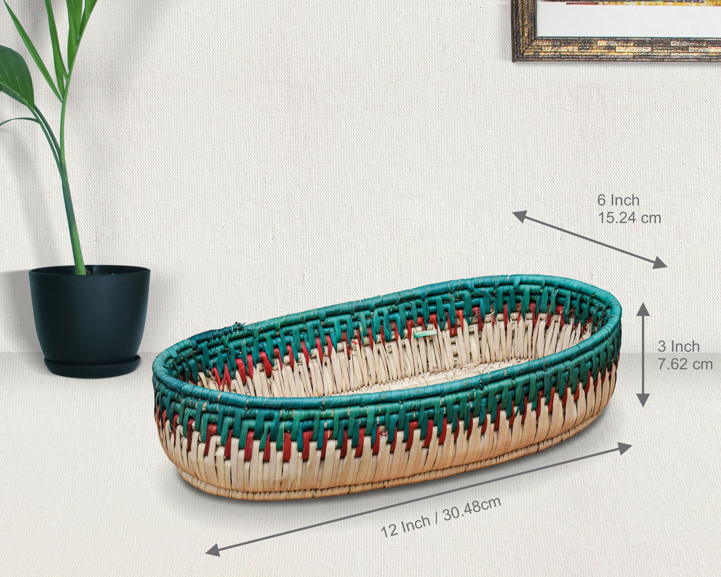 Turqouisse Handwoven Oval Tortilla Basket