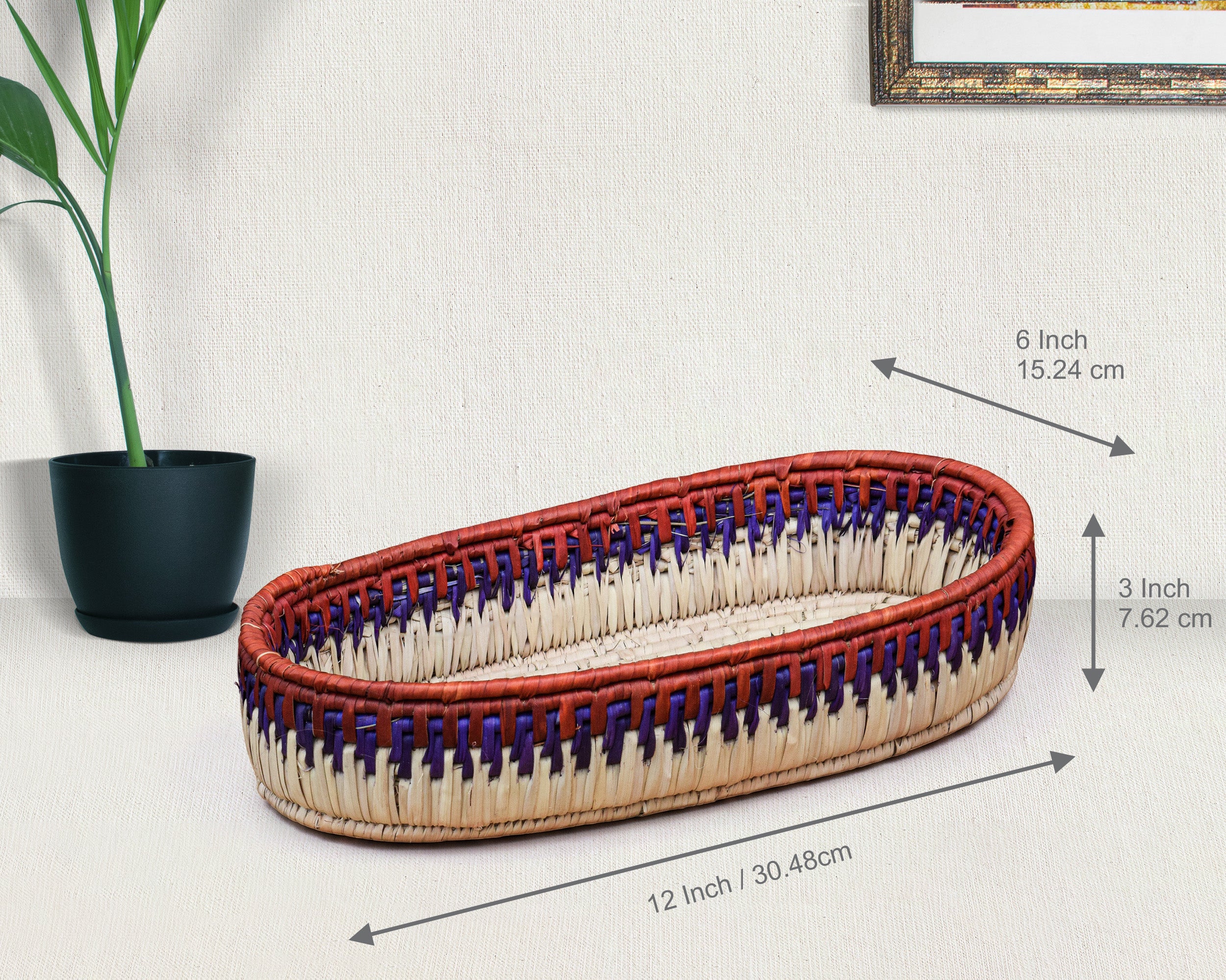 Red & Purple Handwoven Oval Tortilla Basket