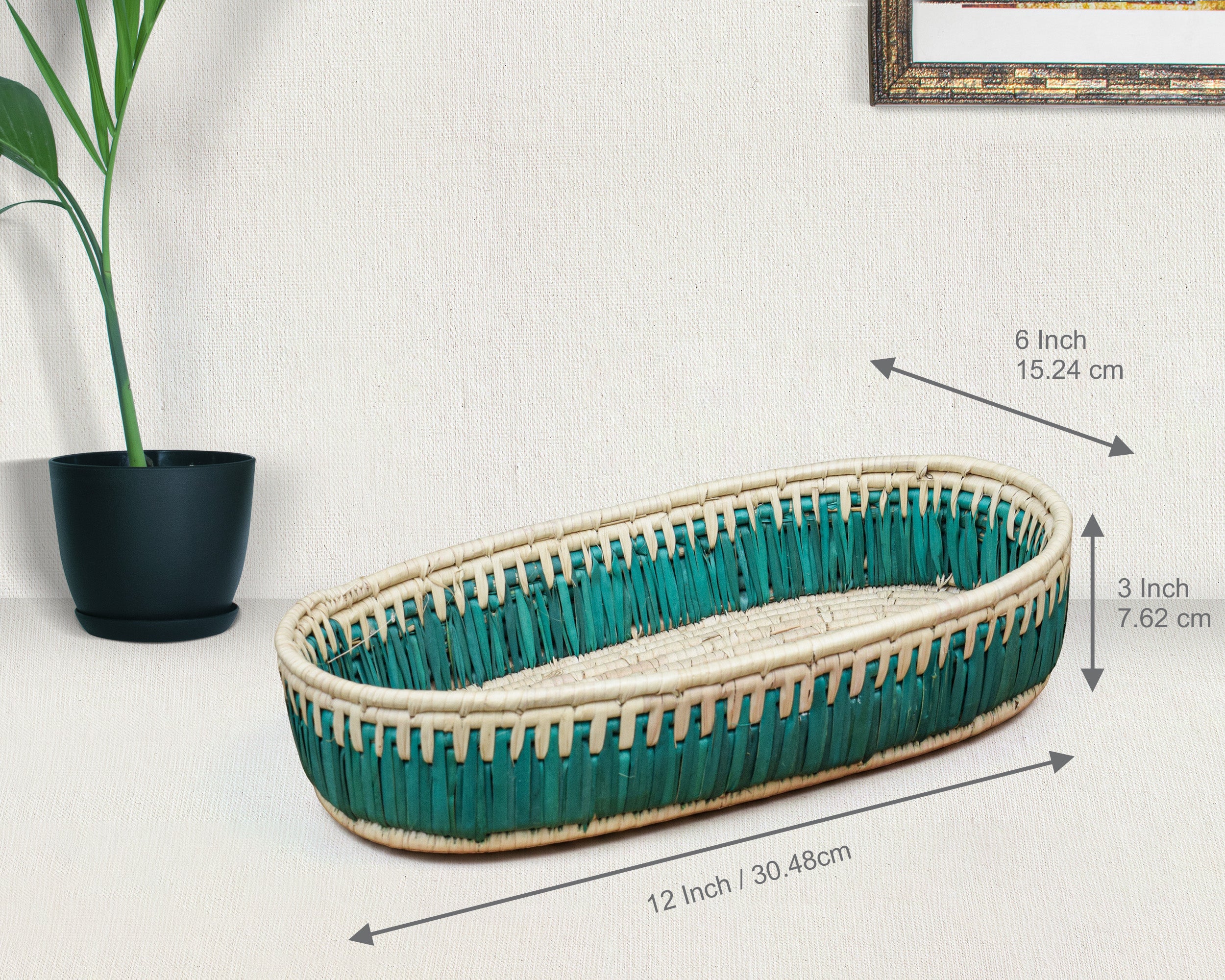 Green & Beige Handwoven Oval Tortilla Basket