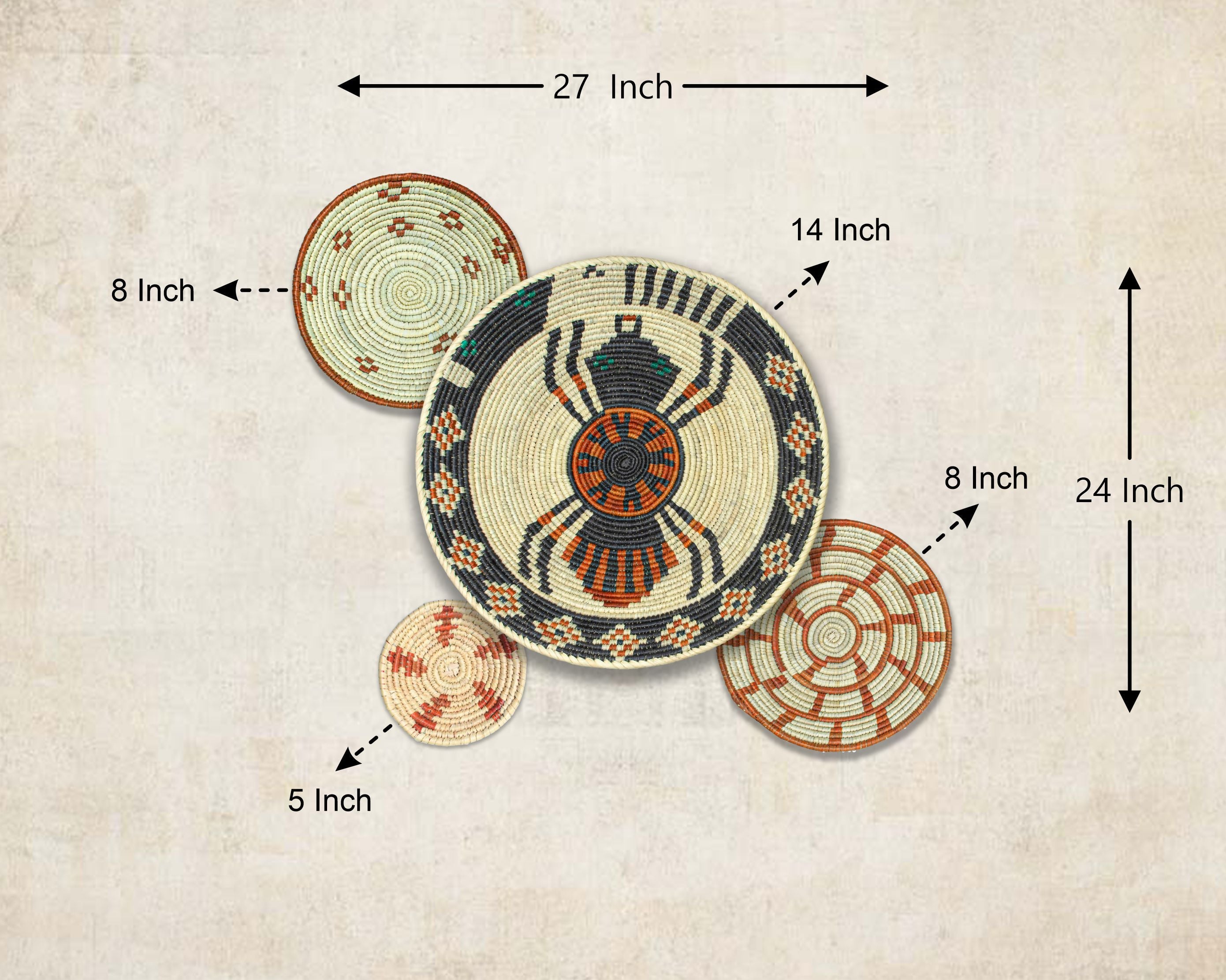 Set of 4 Handwoven wall baskets SET-235-4 N