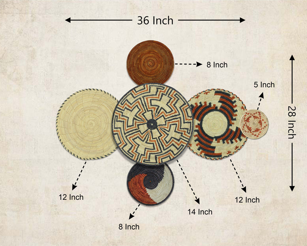 Set of 6 Handwoven wall baskets SET-373-6 N