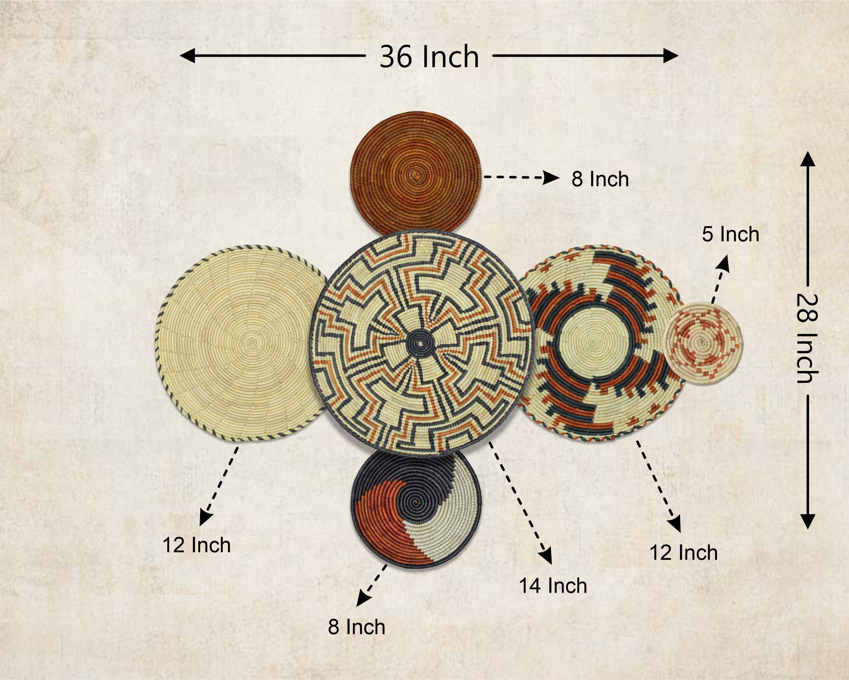 Set of 6 Handwoven wall baskets SET-373-6 N