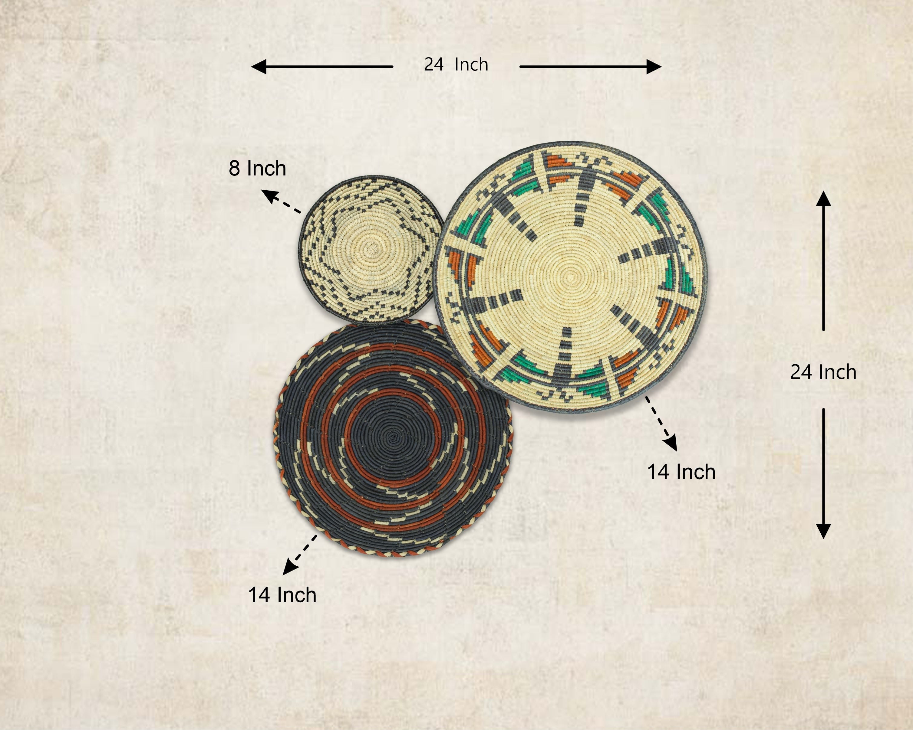 Set of 3 Handwoven wall baskets SET-213-3 N