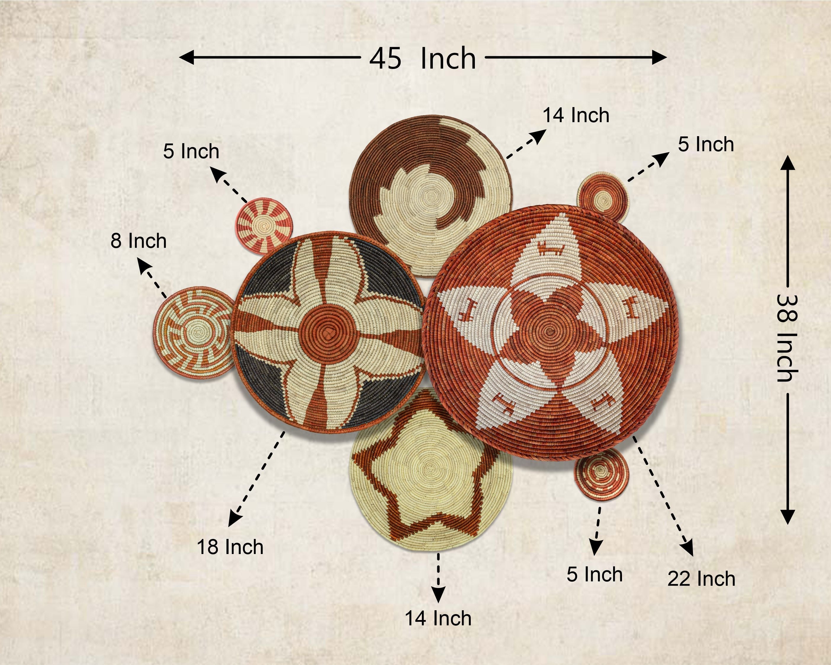 Set of 8 Handwoven wall baskets SET-332-8 N