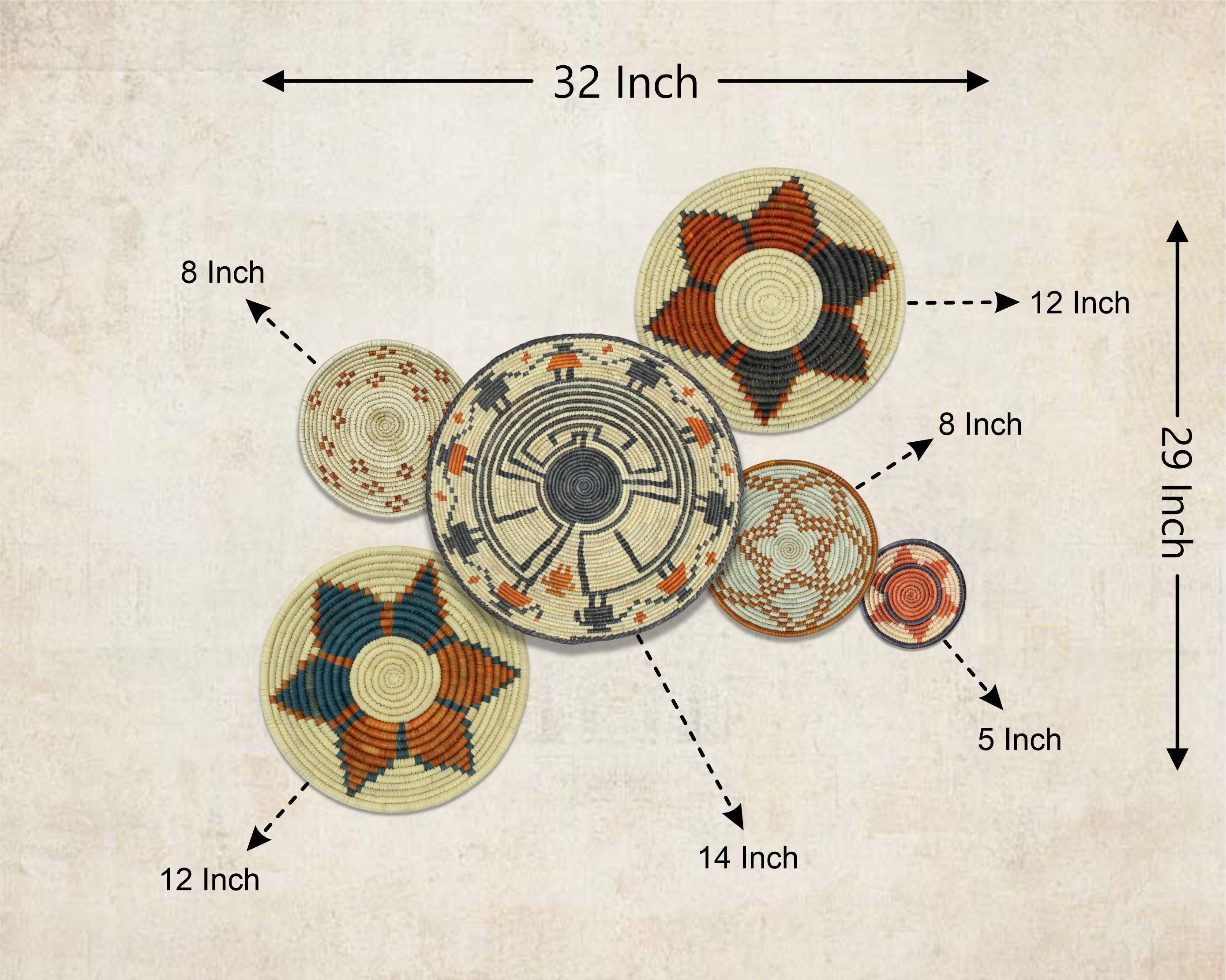 Set of 6 Handwoven wall baskets SET-389-6 N