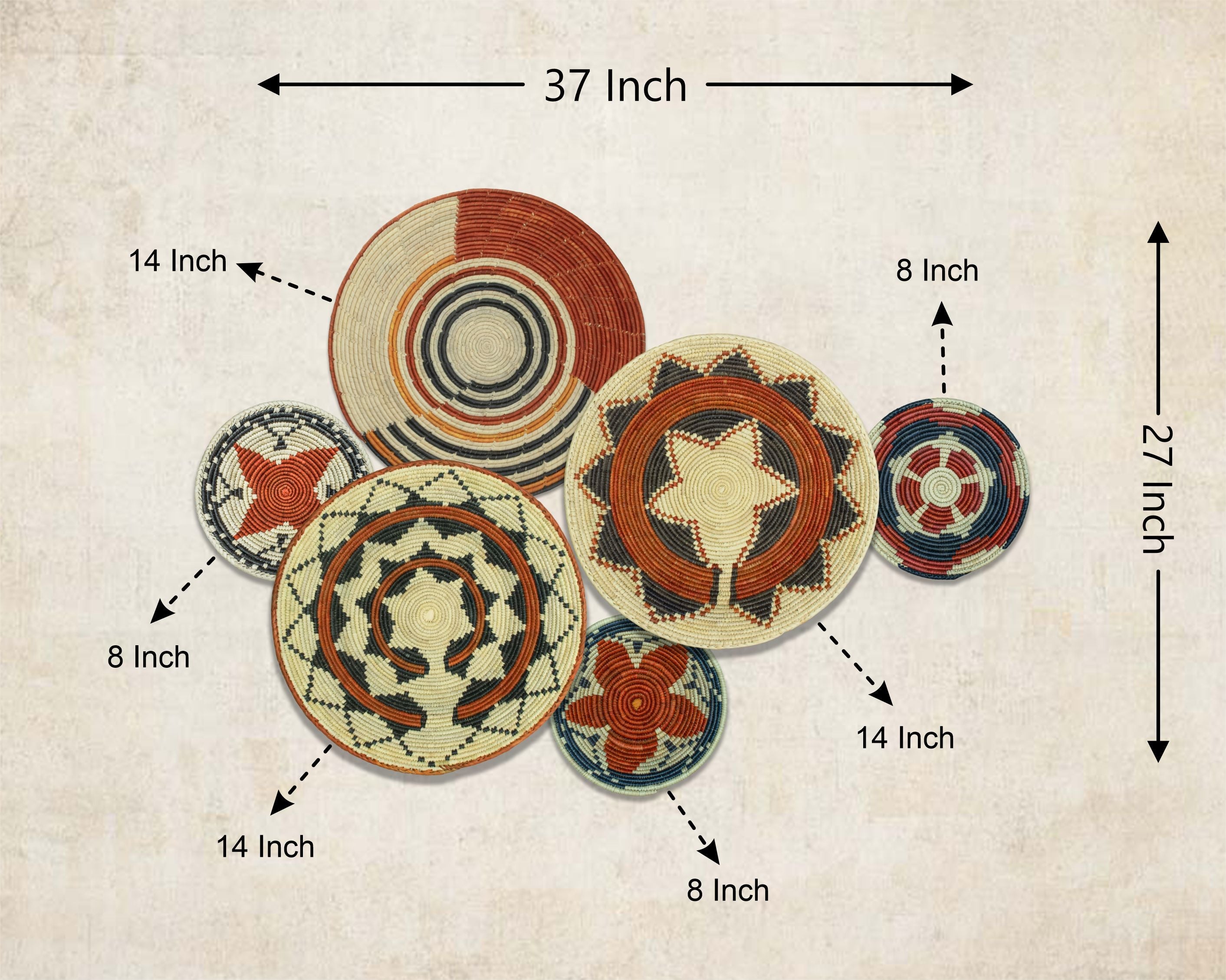 Set of 6 Handwoven wall baskets SET-292-6 N