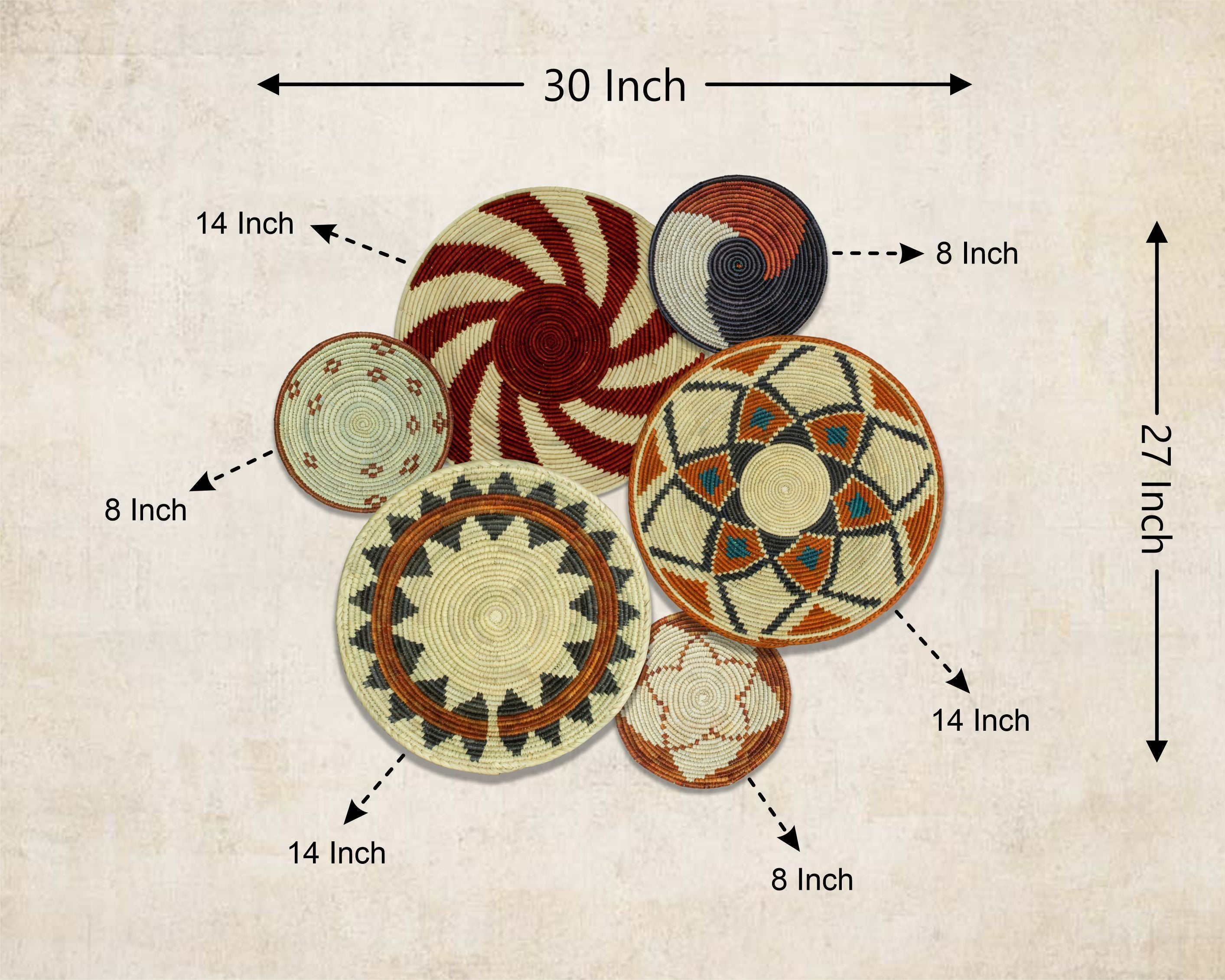 Set of 6 Handwoven wall baskets SET-290-6 N