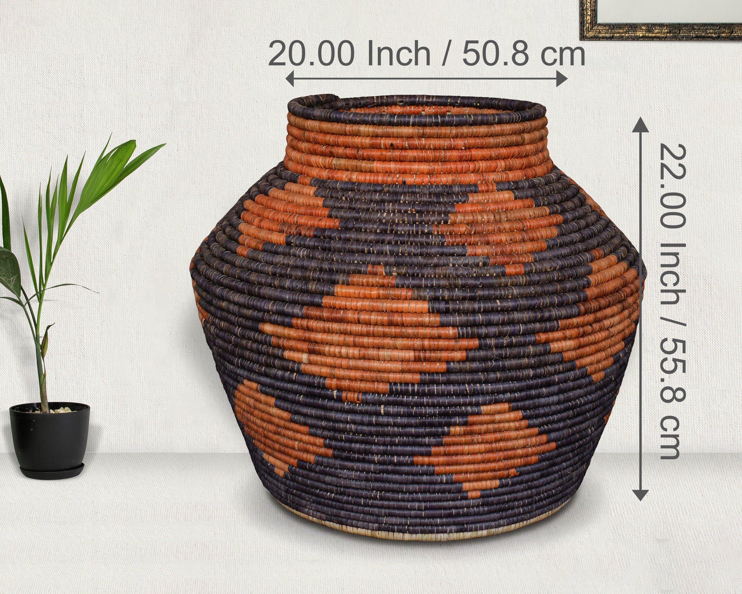 Charcoal Grey Burnt Orange Diamond Potter Basket