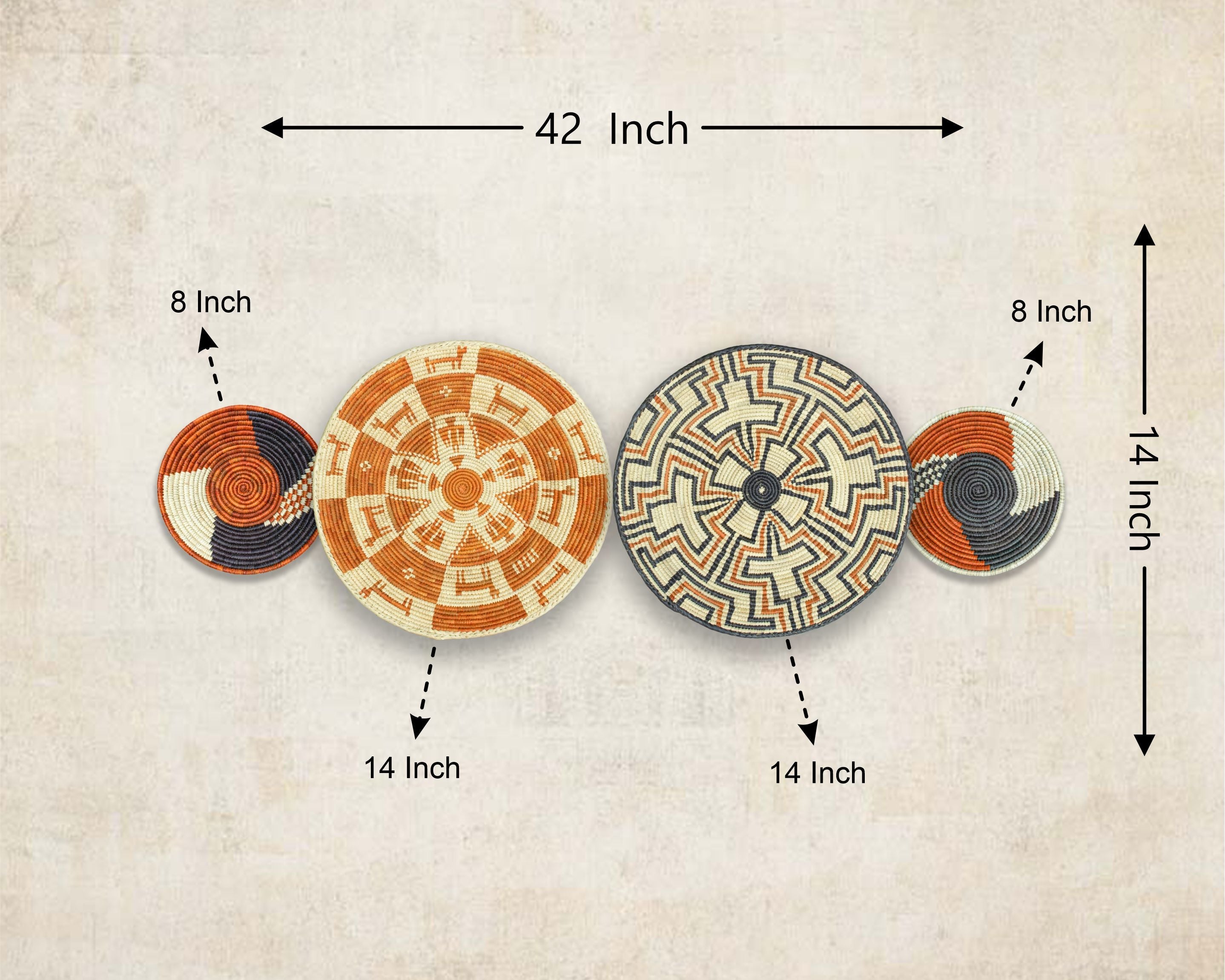 Set of 4 Handwoven wall baskets SET-229-4 N