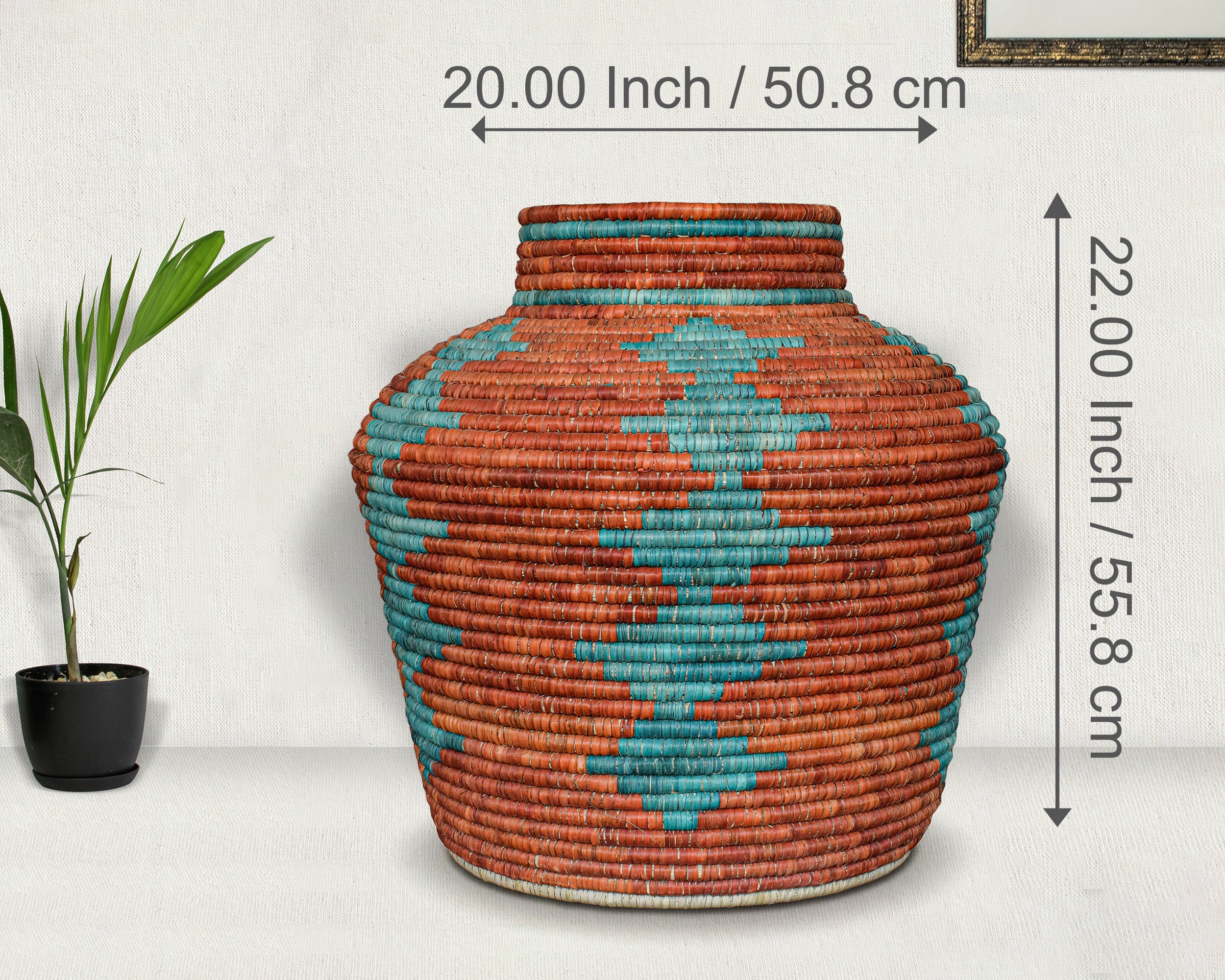 Large Handwoven Desert Turquoise Diamond Potter Basket
