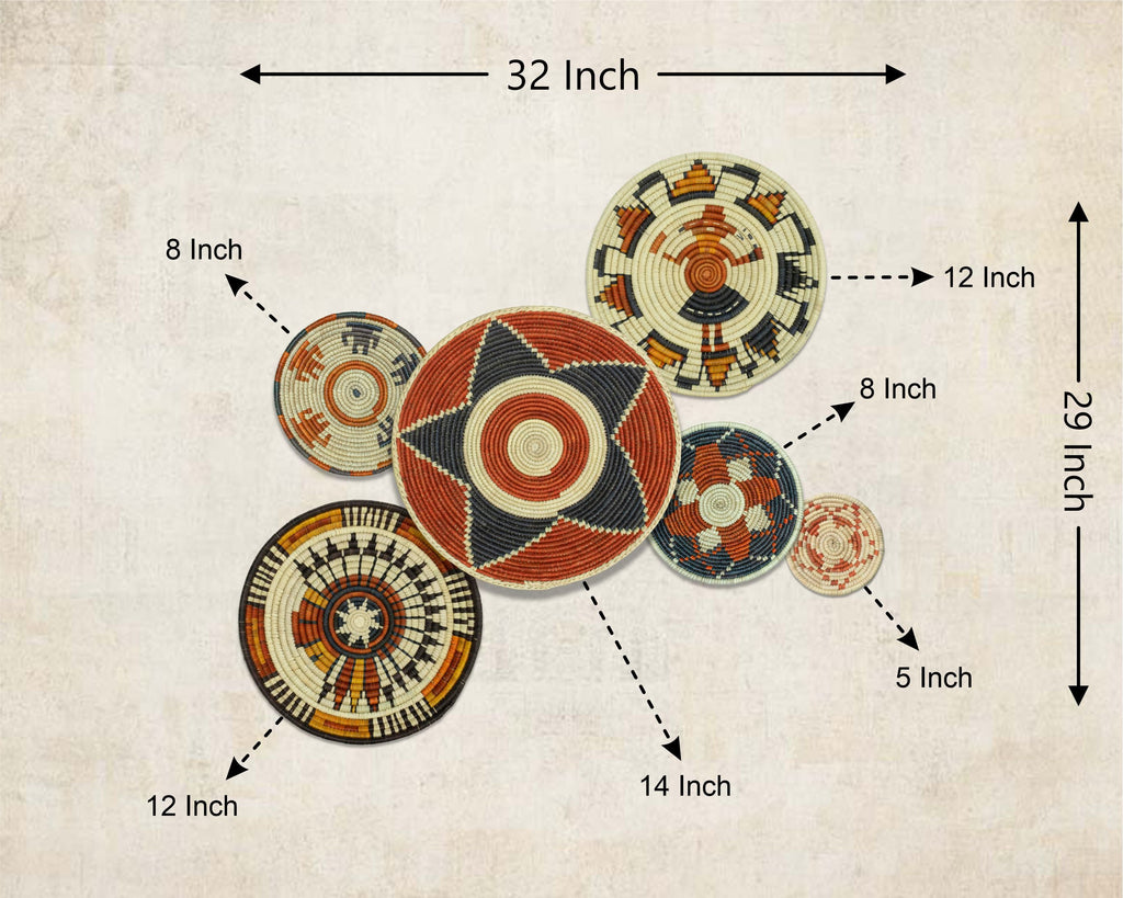 Set of 6 Handwoven wall baskets SET-391-6 N