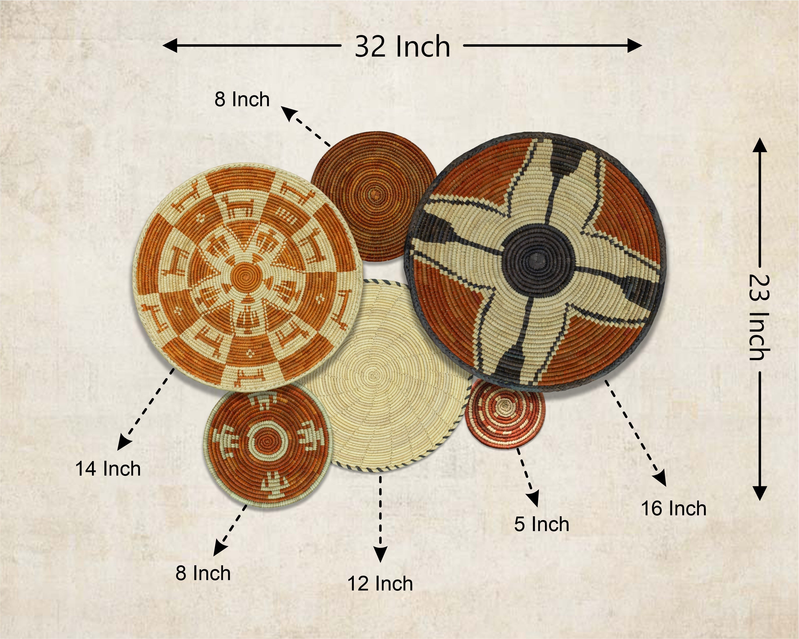 Set of 6 Handwoven wall baskets SET-270-6 N