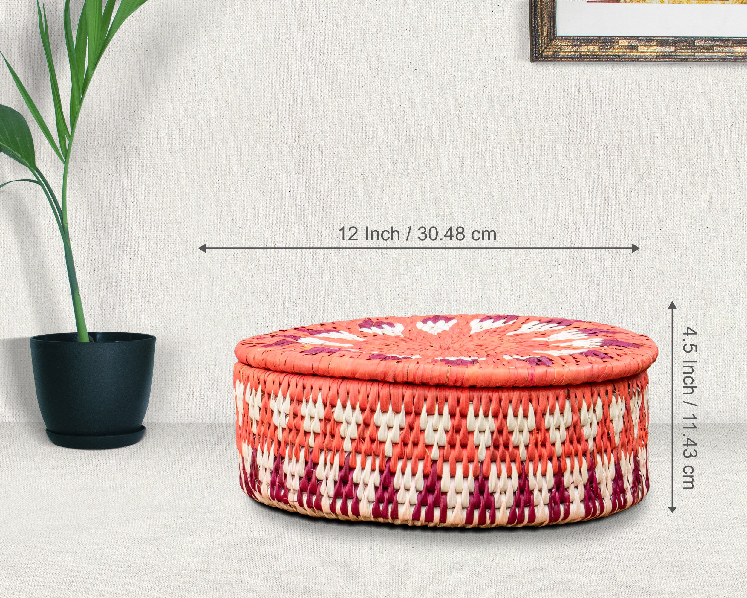 Starburst Pinwheel Coral Orange Basket with Lid