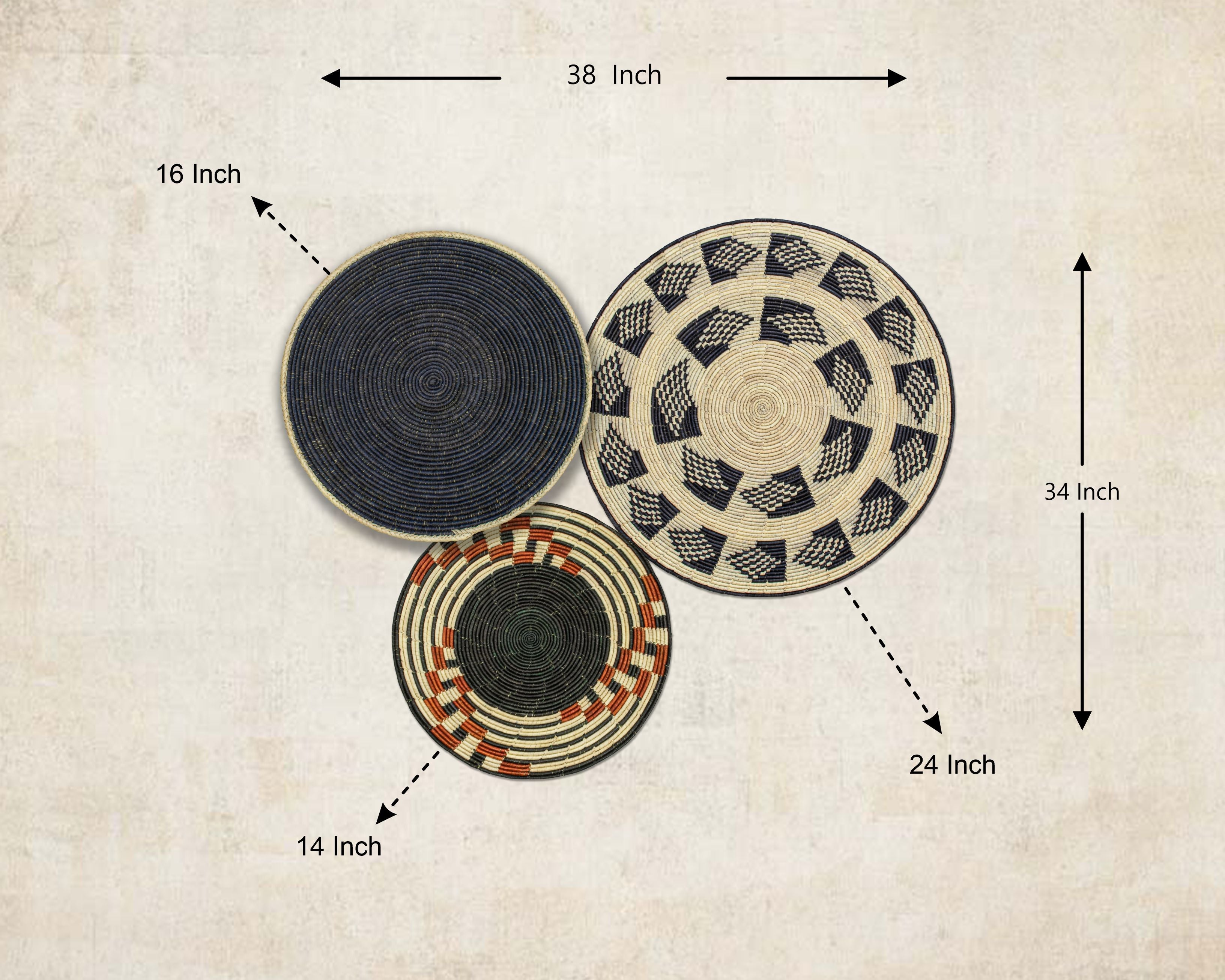 Set of 3 Handwoven wall baskets SET-201-3 N