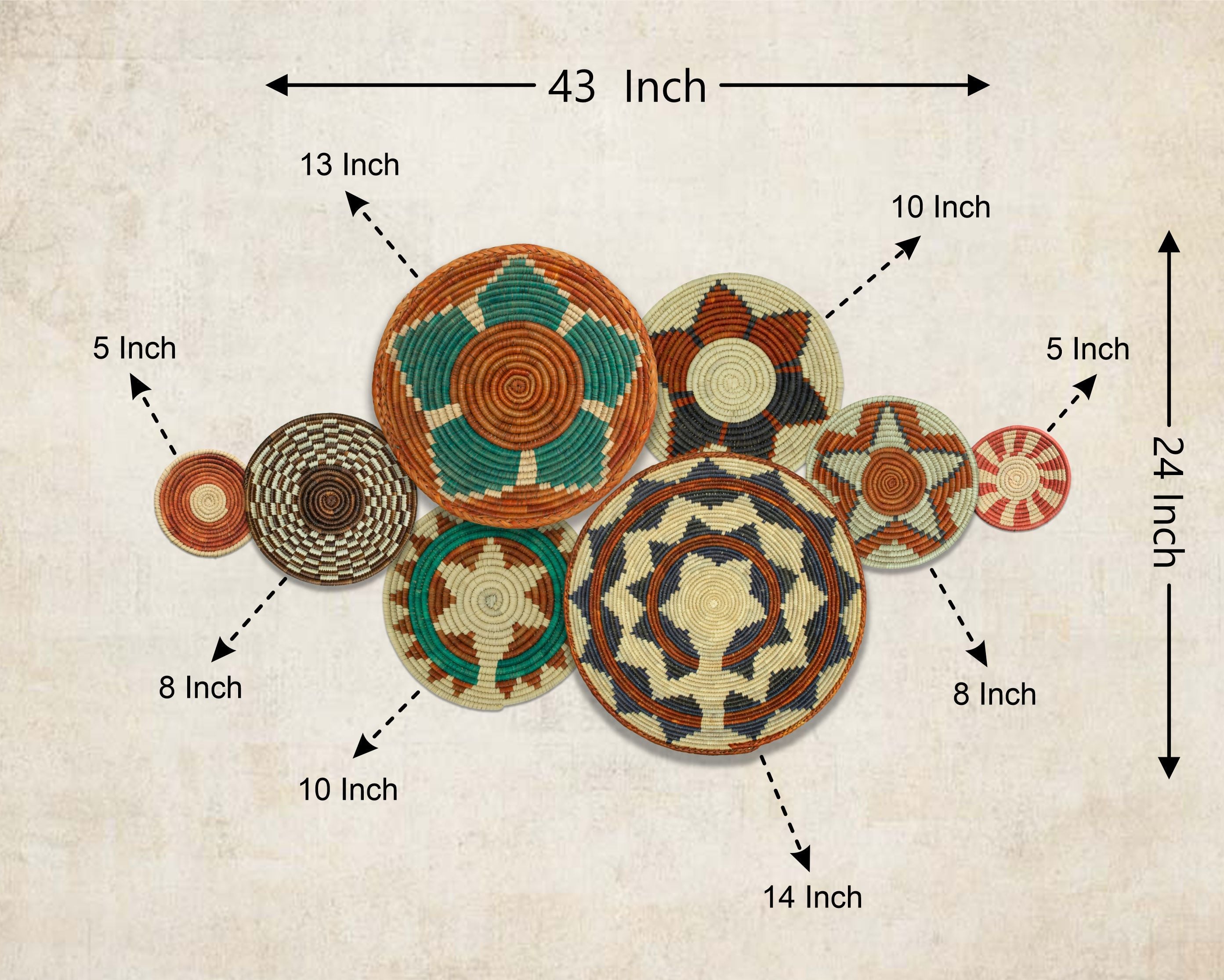 Set of 8 Handwoven wall baskets SET-337-8 N