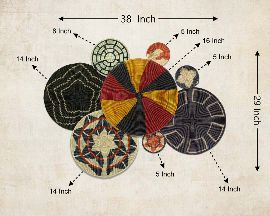 Set of 8 Handwoven wall baskets SET-335-8 N