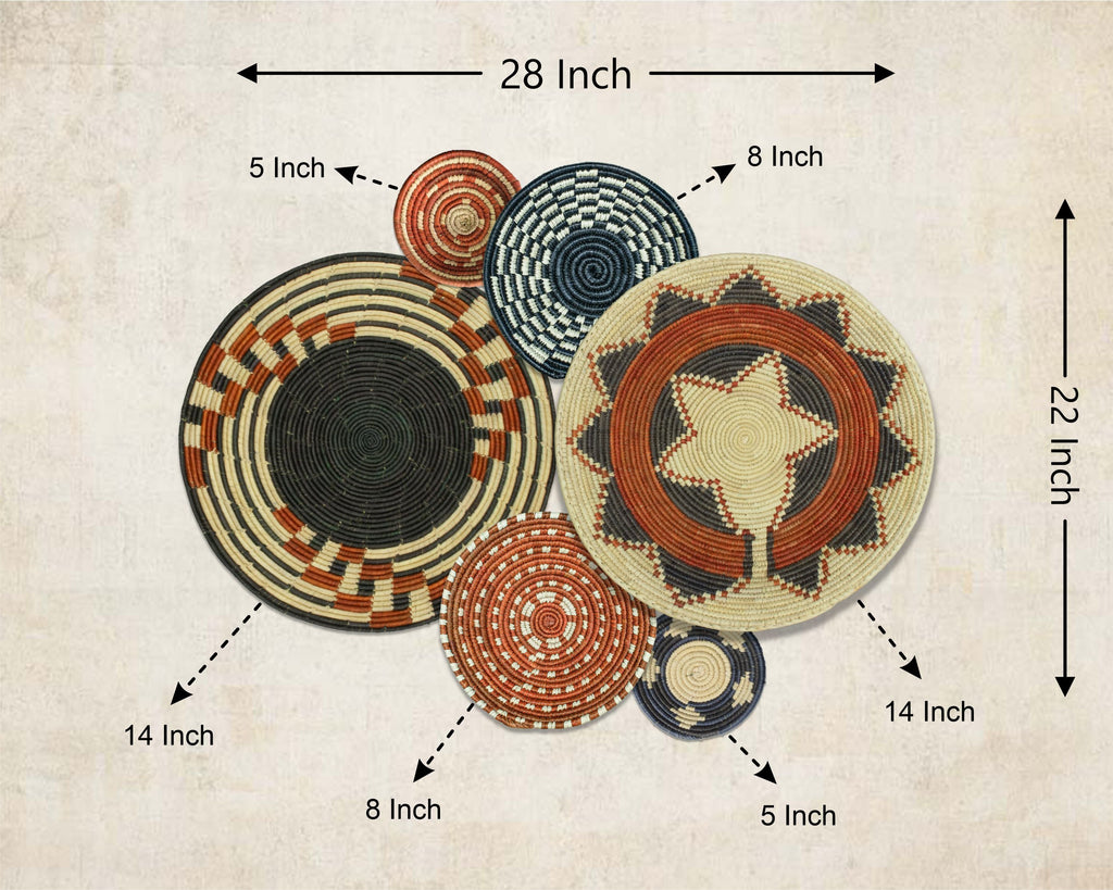 Set of 6 Handwoven wall baskets SET-382-6 N