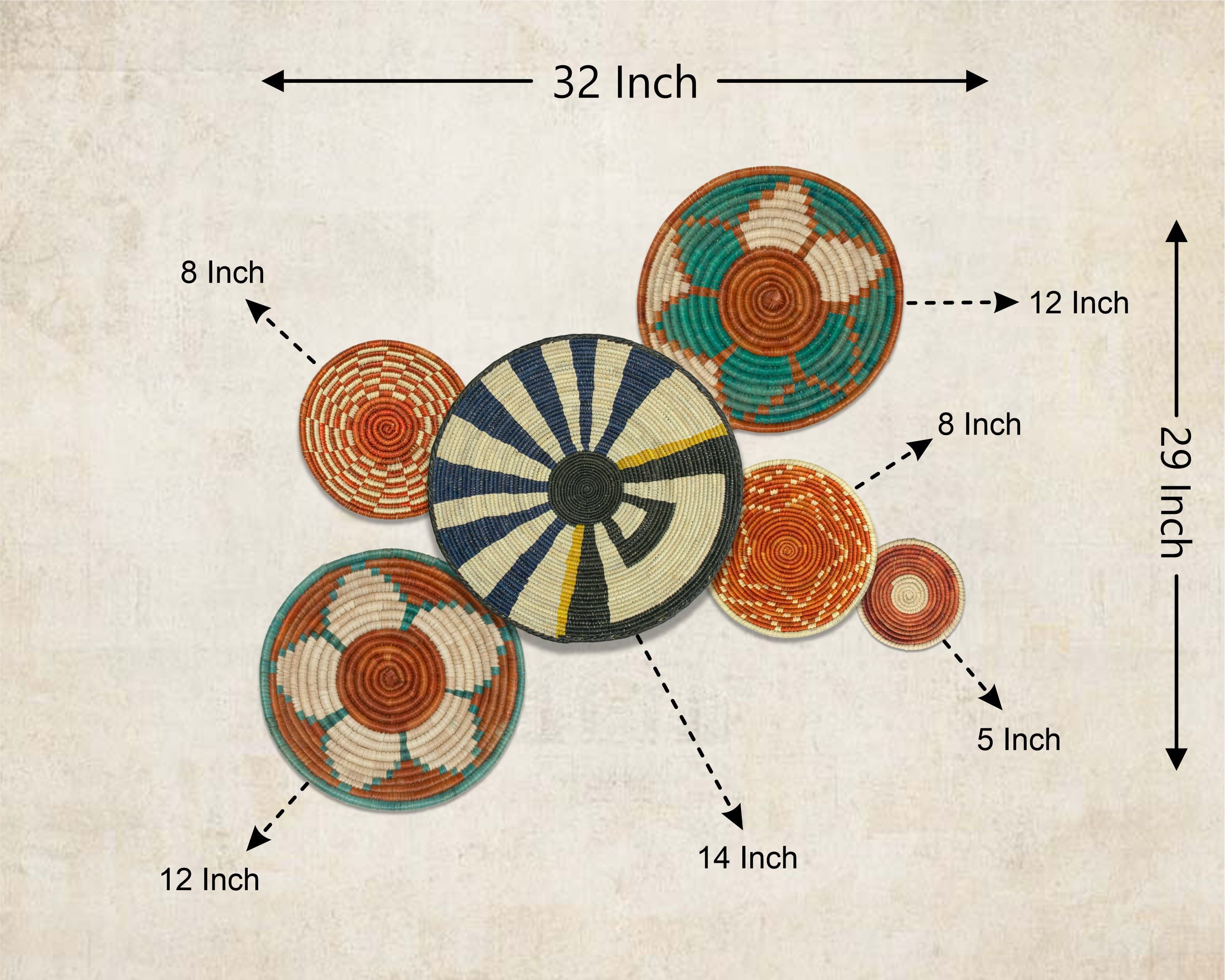 Set of 6 Handwoven wall baskets SET-392-6 N