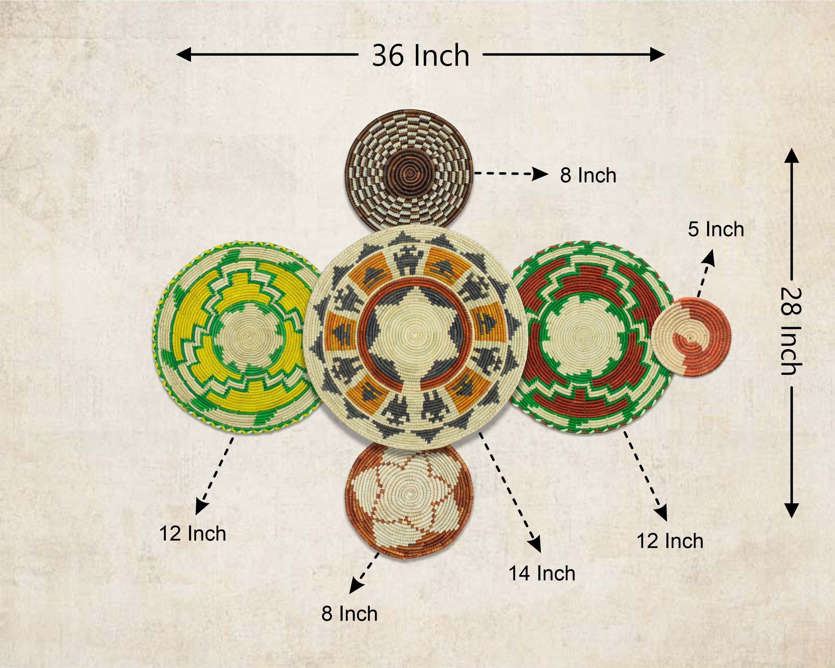 Set of 6 Handwoven wall baskets SET-372-6 N