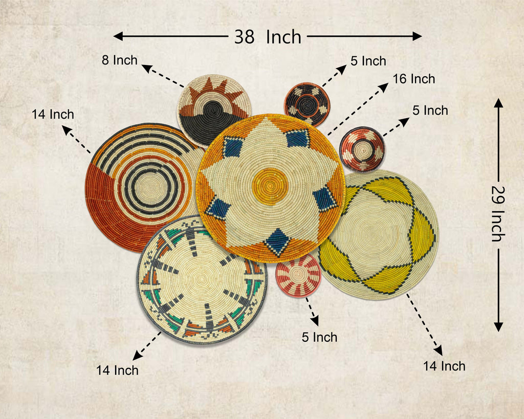 Set of 8 Handwoven wall baskets SET-334-8 N