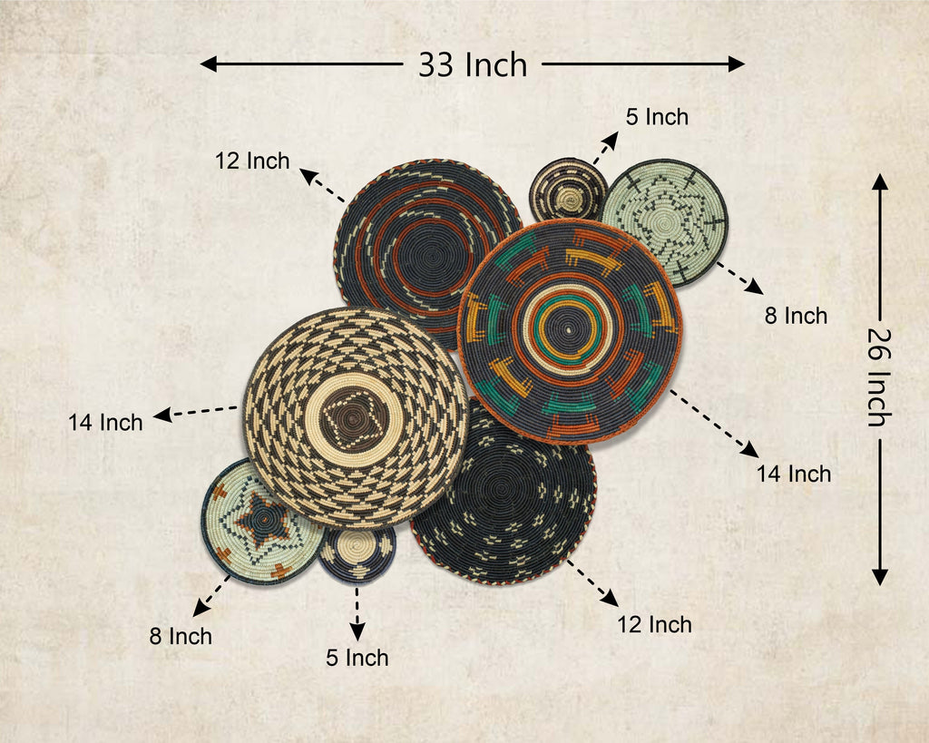 Set of 8 Handwoven wall baskets SET-255-8 N