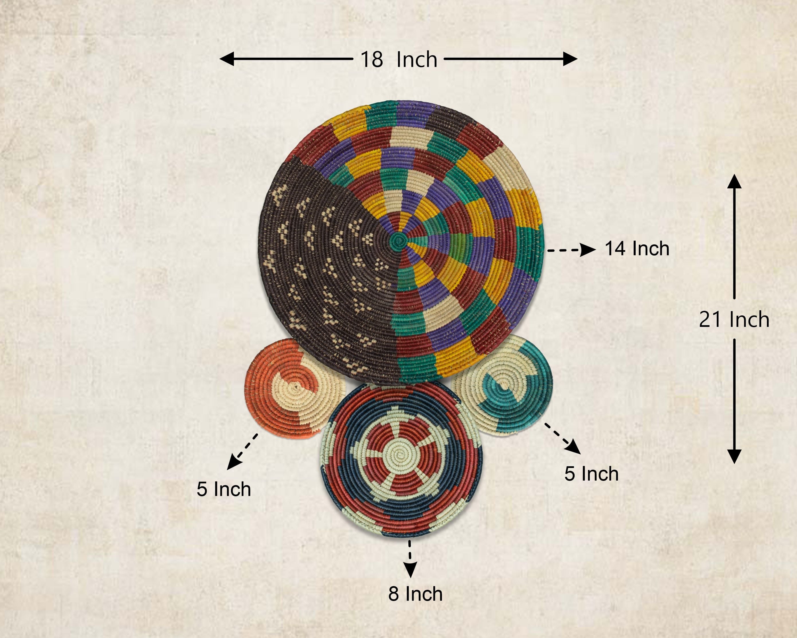 Set of 4 Handwoven wall baskets SET-233-4 N