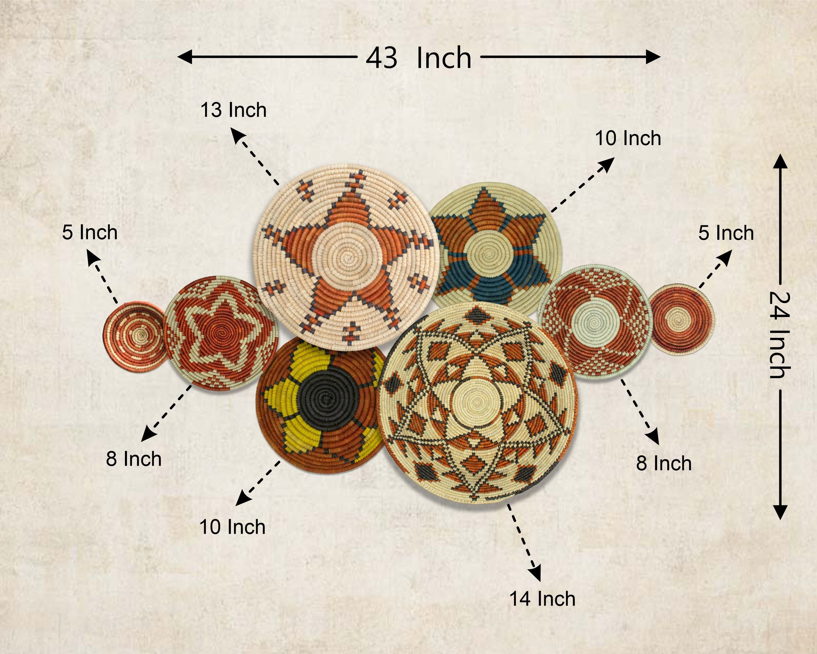 Set of 8 Handwoven wall baskets SET-339-8 N