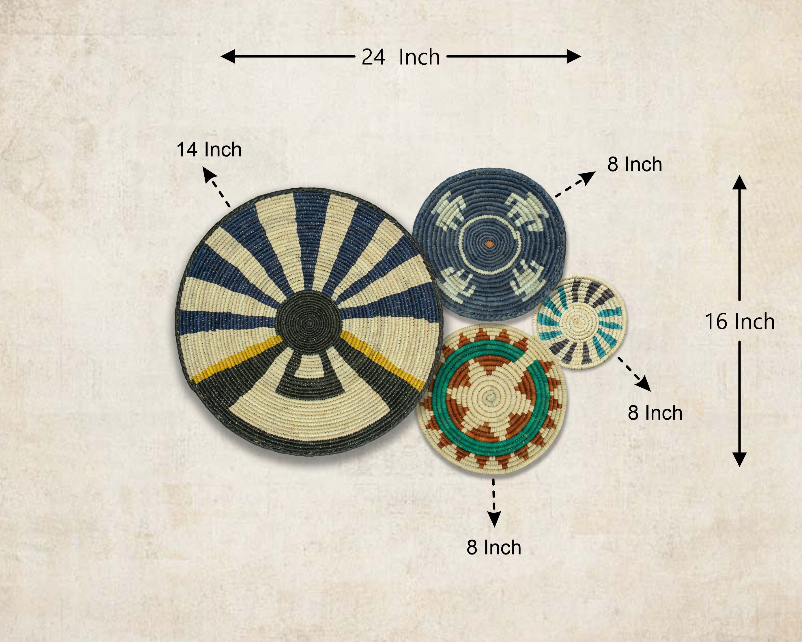 Set of 4 Handwoven wall baskets SET-236-4 N