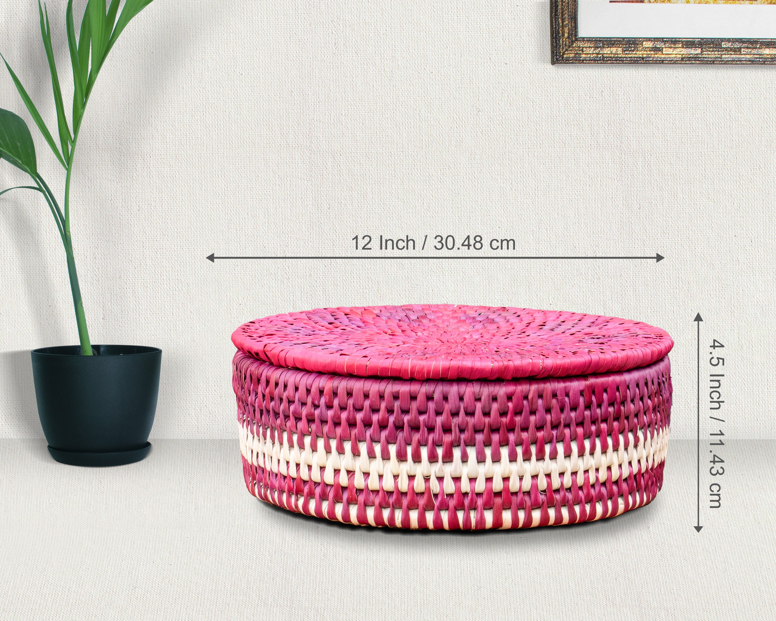 Handwoven Lid Basket Fuchsia Pink
