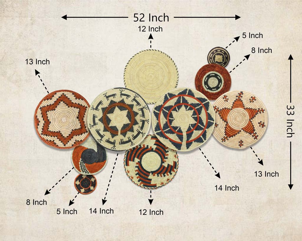 Set of 10 Handwoven wall baskets SET-404-10 N