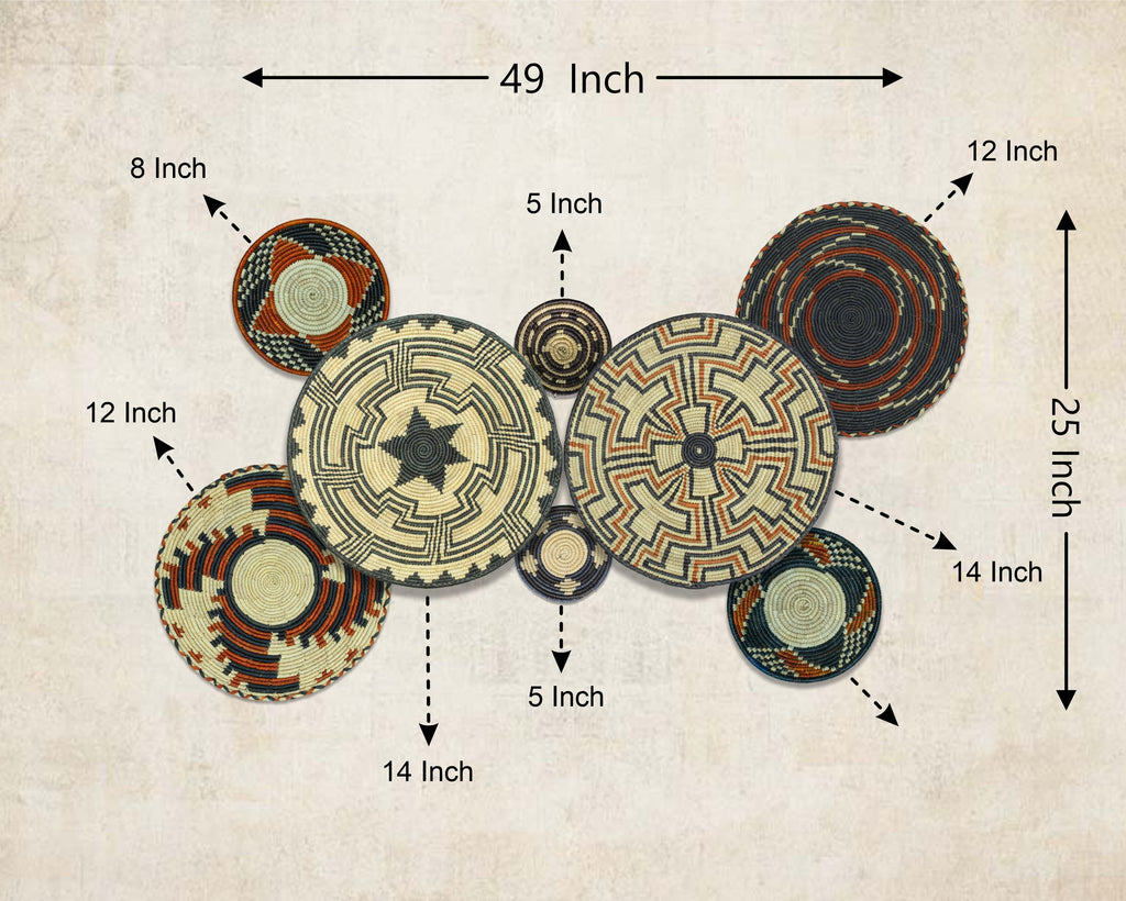 Set of 8 Handwoven wall baskets SET-254-8 N