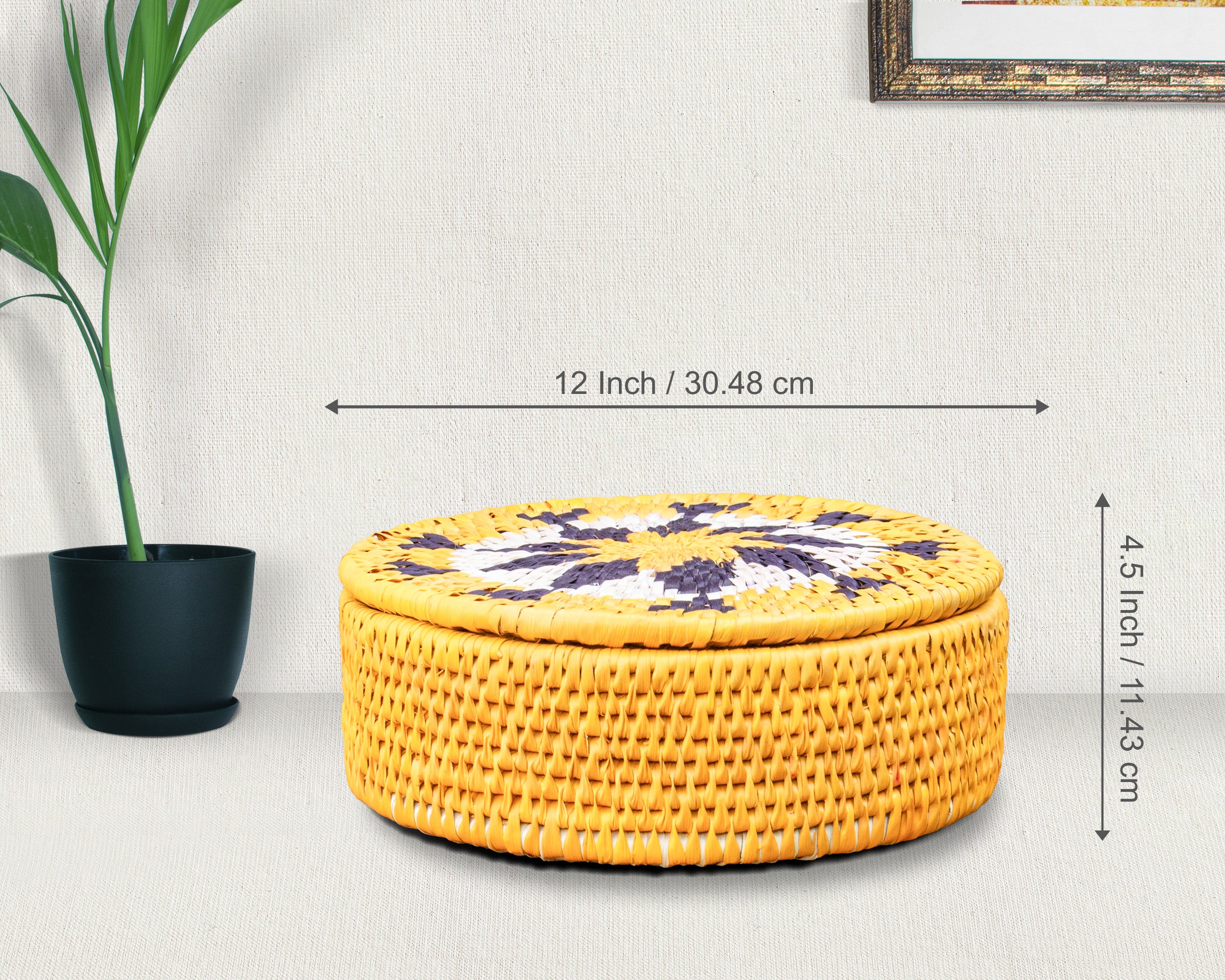 Handwoven Sunburst Mandala Basket with Lid